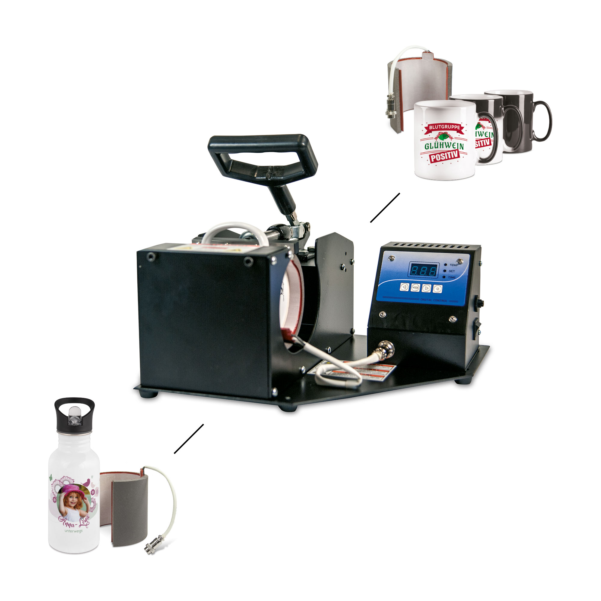 Presse à tasses MPR-1, 2 éléments thermiques y compris pour mugs Ø 72 mm et Ø 80 mm