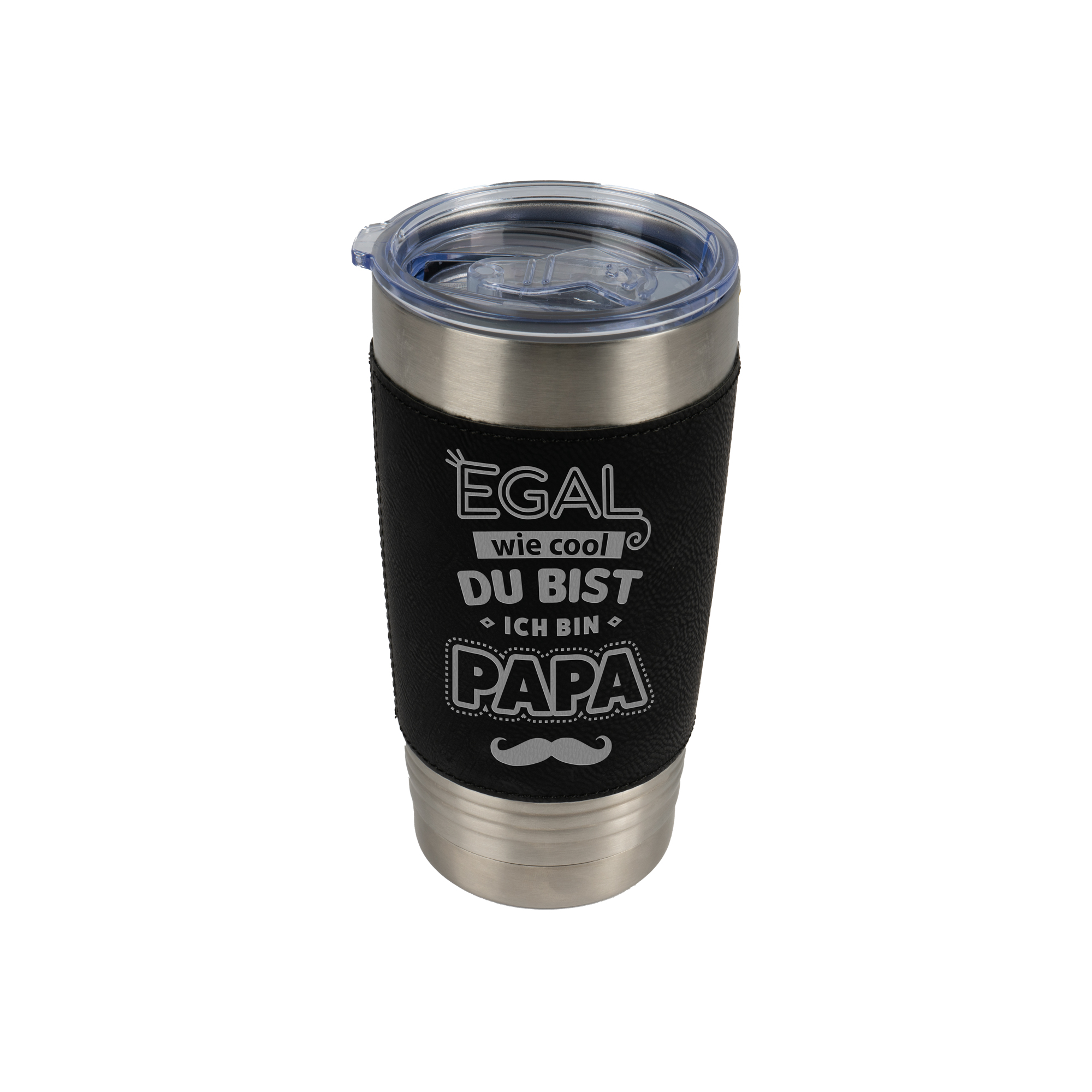 Laser Edelstahl-Tumbler 590 ml mit Kunstleder Ø 90 mm, Höhe 175 mm, div. Farben