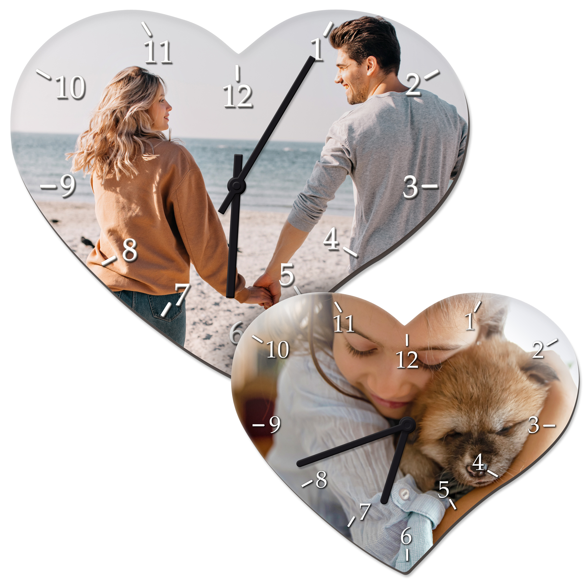 Horloge murale en fibres dures en forme de coeur, diverses versions