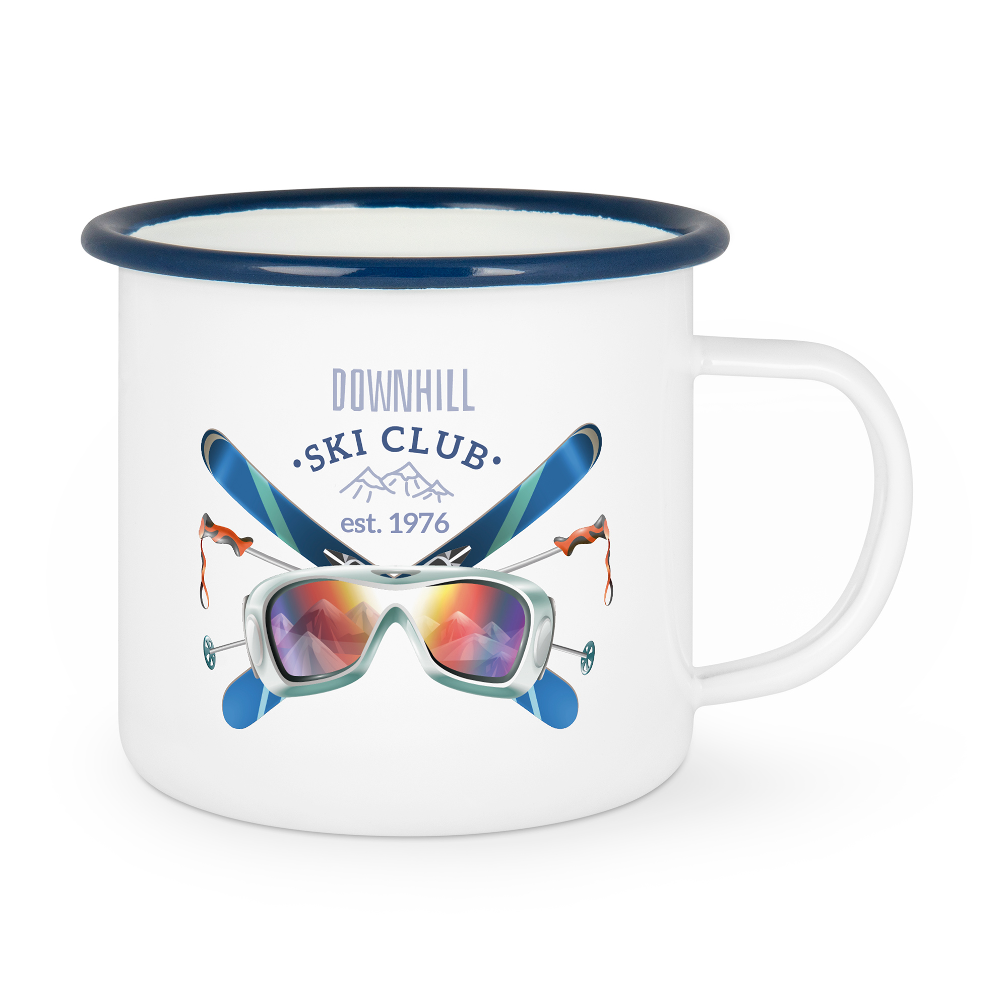 Emailletasse weiß 18oz, mit farbigem Tassenrand, div. Randfarben