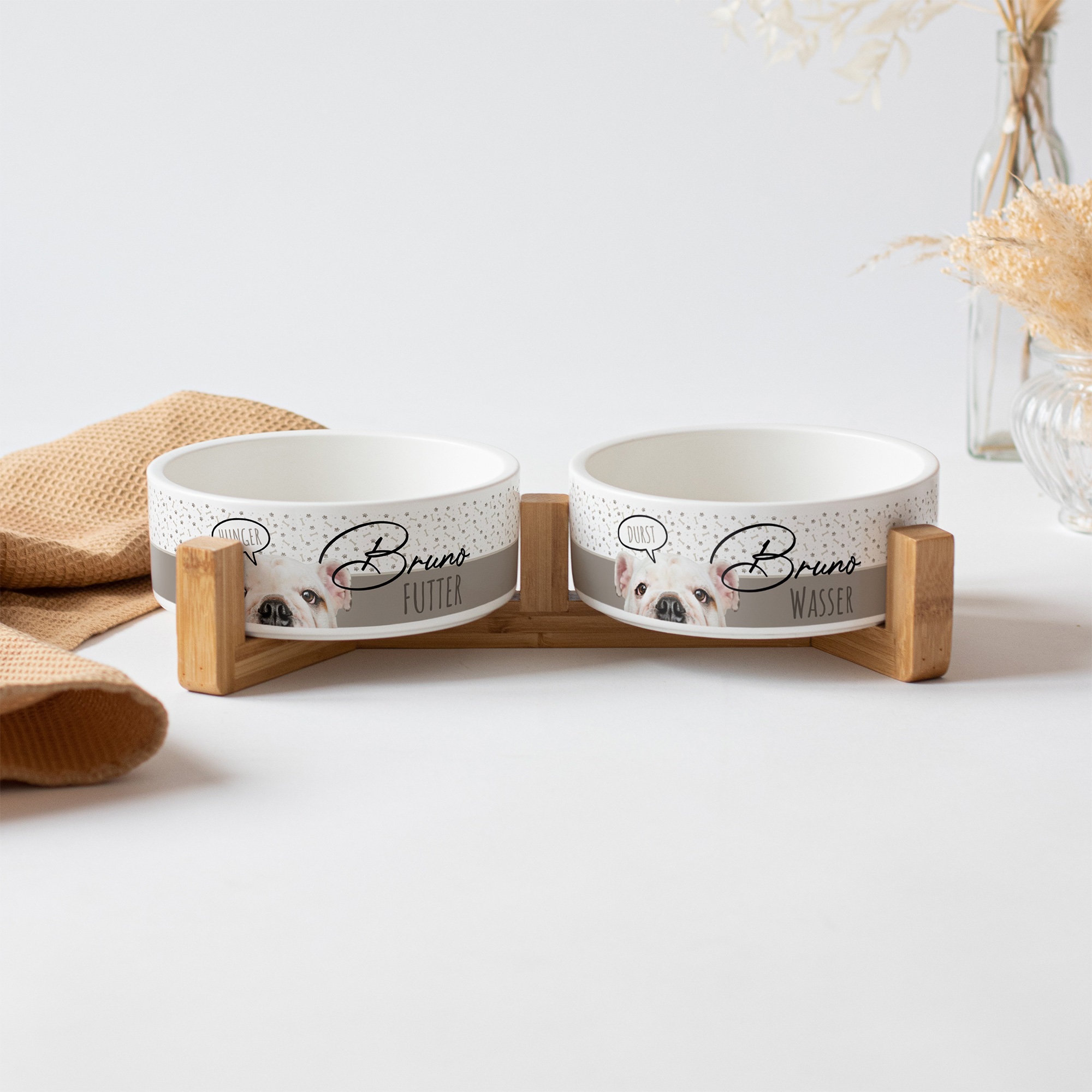 Support en bois de bambou pour bol en céramique KES-155, différentes variantes