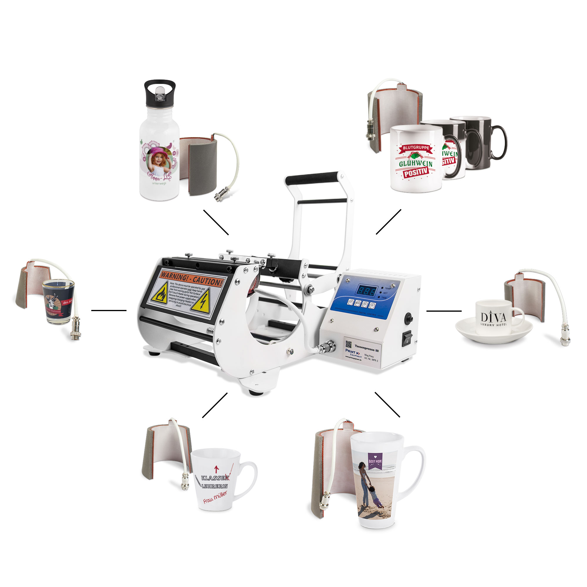 Presse à tasses MPR-3 6 éléments thermiques y compris, Ø 60, 72, 80 mm, LATTE-12/17, des verres coniques