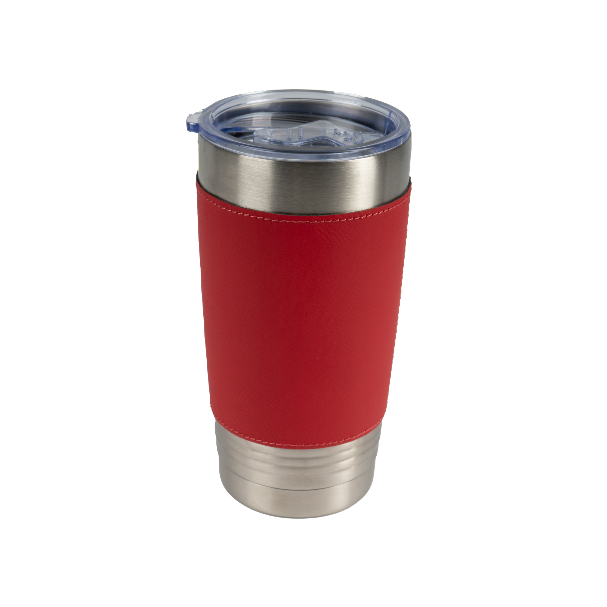 Tumbler laser en acier inoxydable 590 ml avec similicuir Ø 90 mm, hauteur 175 mm, div. couleurs