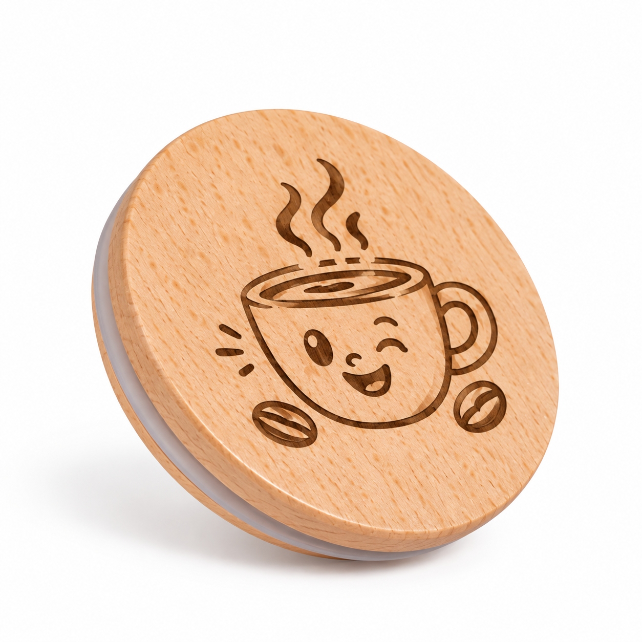 Couvercle en bois de hêtre Ø 82 mm, compatible mug LENA, pour gravure laser et impression UV, 10 pcs/pack, 200 pcs/carton,