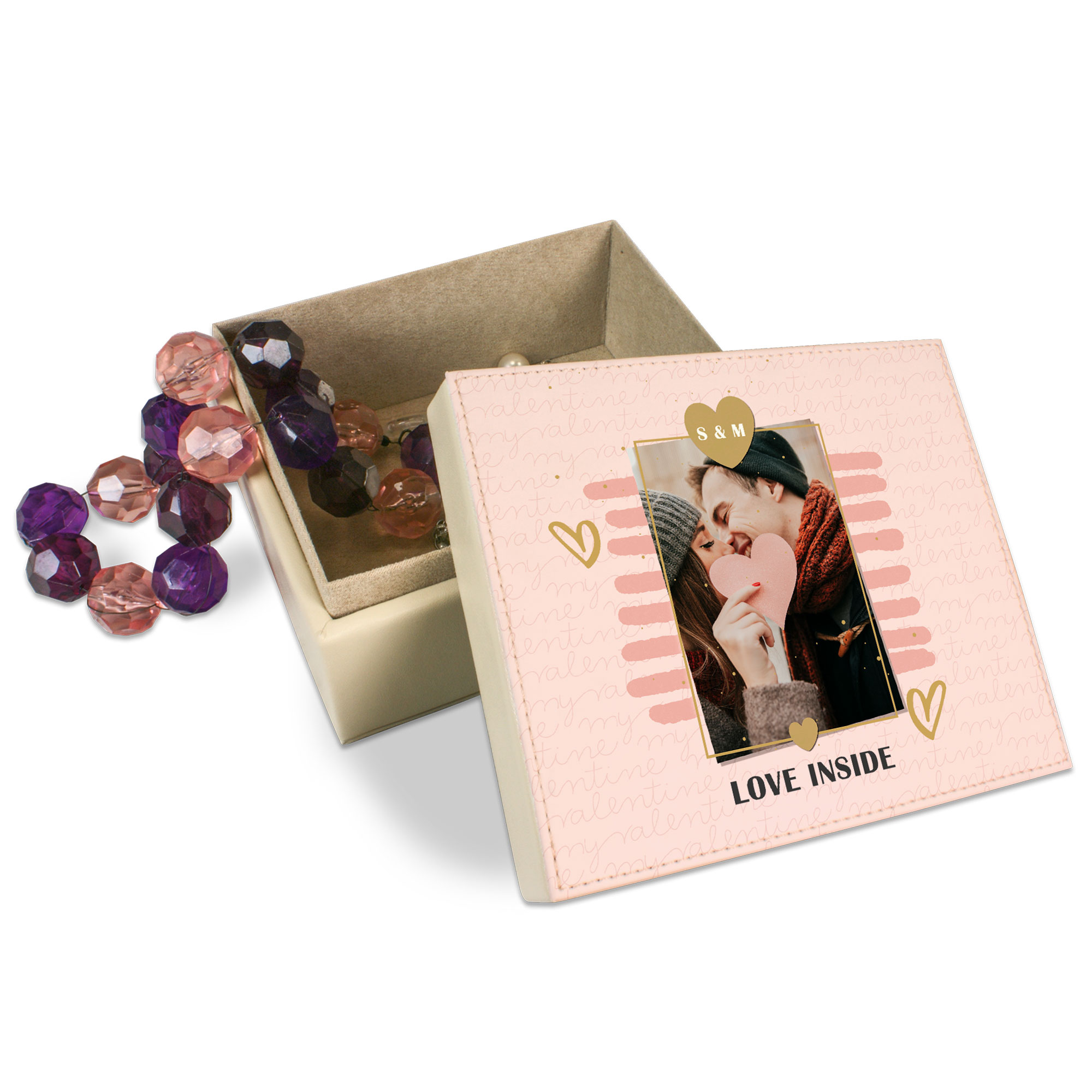 Subli Leather, Boîte à bijoux en cuir synthétique, couleur beige, taille 150 x 125 x 80 mm, 1 pcs./pack, 30 pcs./carton