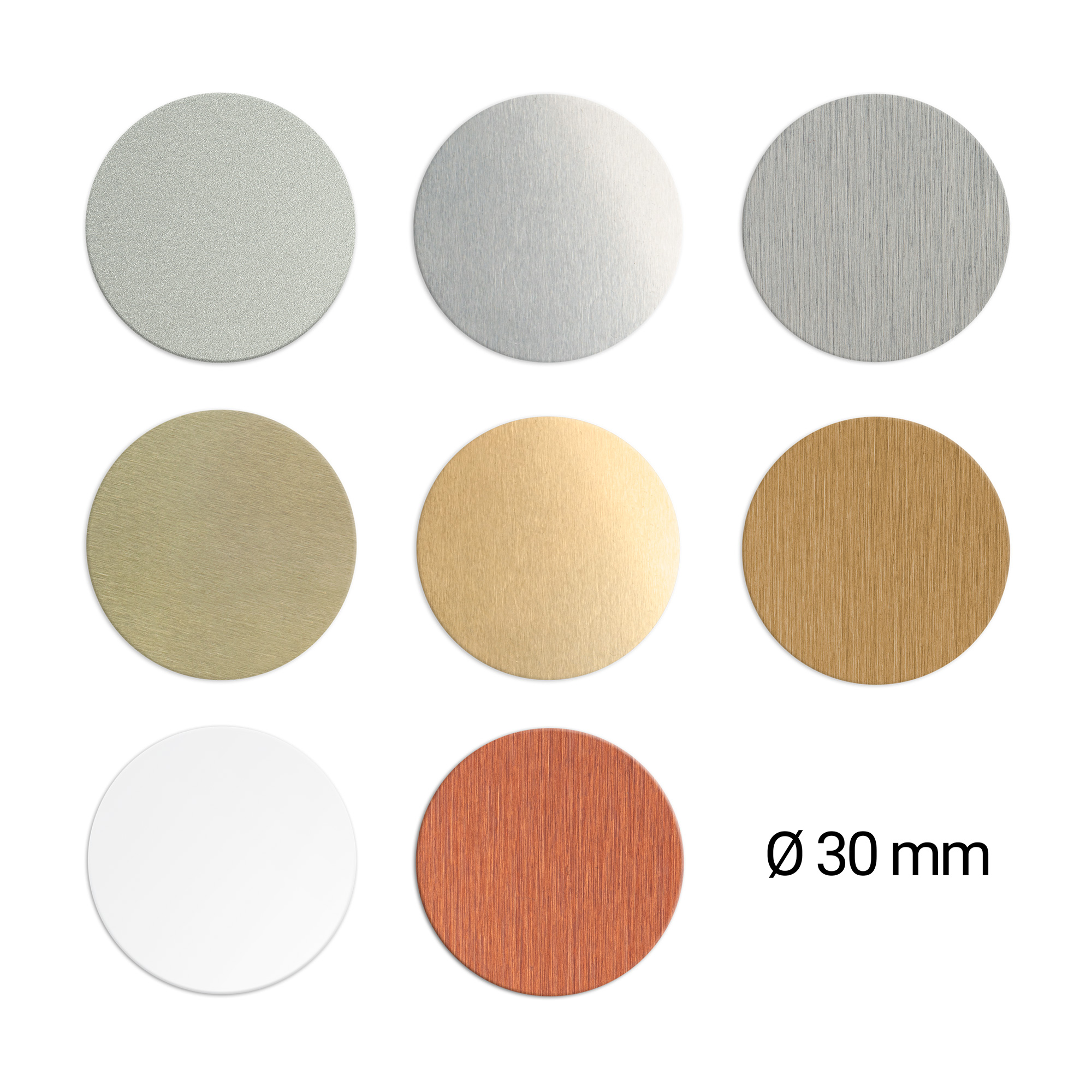 Ronds en aluminium Ø 30 mm, épaisseur 0,5 mm, diverses couleurs