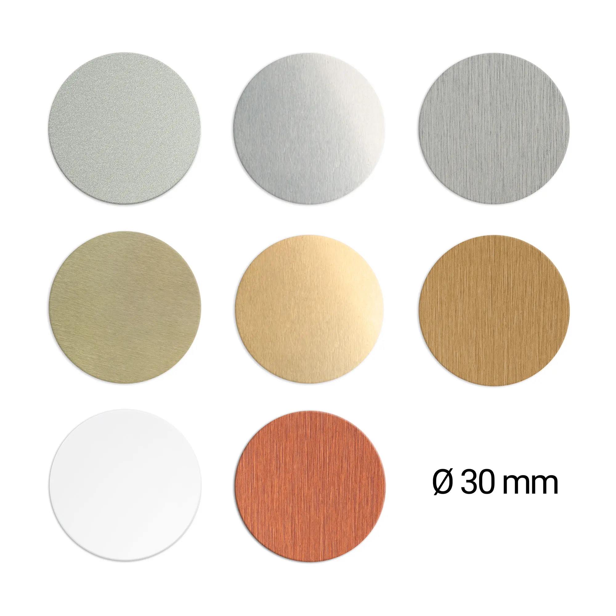 Aluminium circles Ø 30 mm, 0.5 mm thickness, various colours