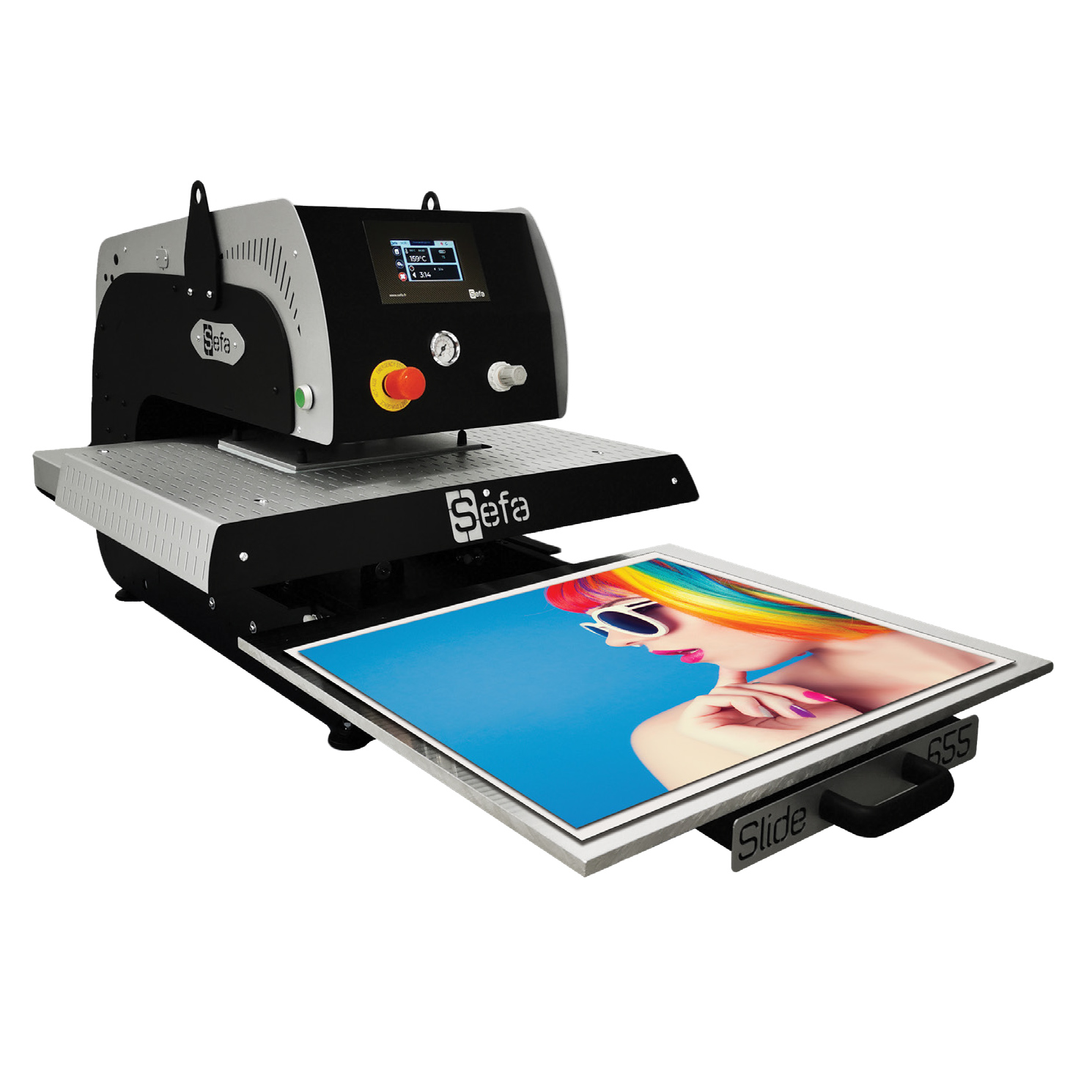 SEFA Presse à transfert grand format pneumatique SLIDE-655 surface de transfert 64 x 54 cm