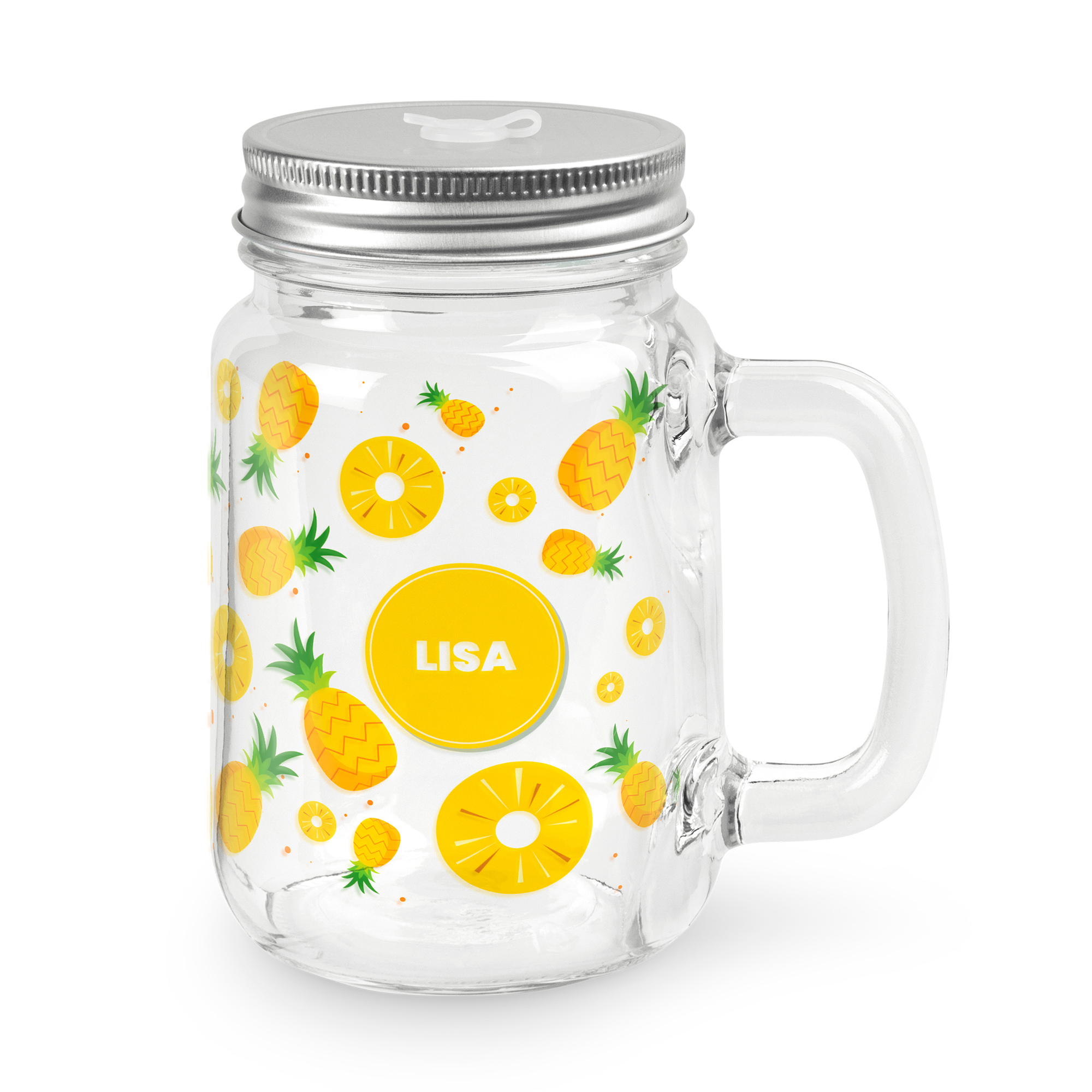 Mason Jar en verre avec anse, couvercle et une paille, différentes versions