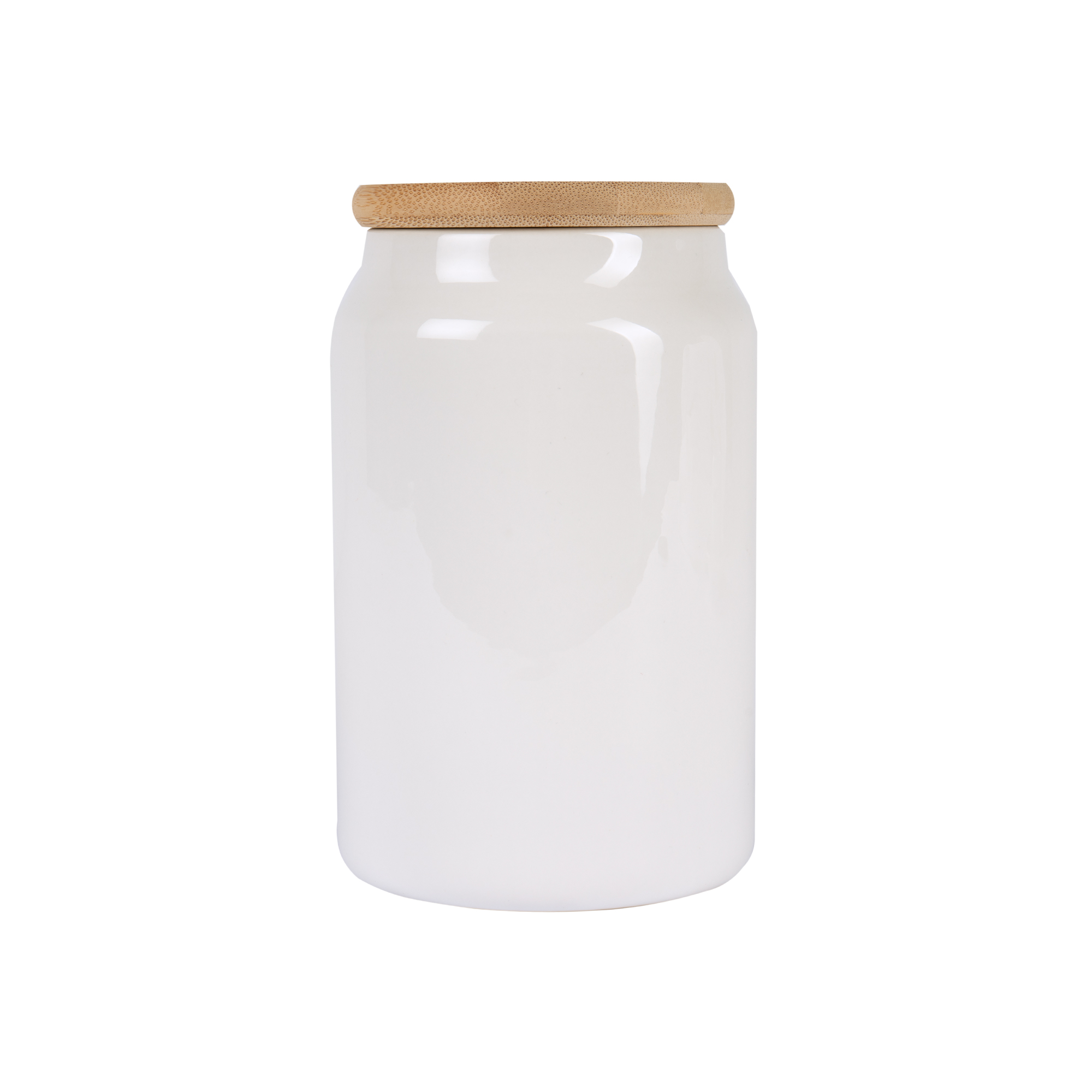 Keramikdose Weiß mit Bambusdeckel, Höhe 155 mm, Ø 95 mm, 12 St./Lage, 24 St./Karton