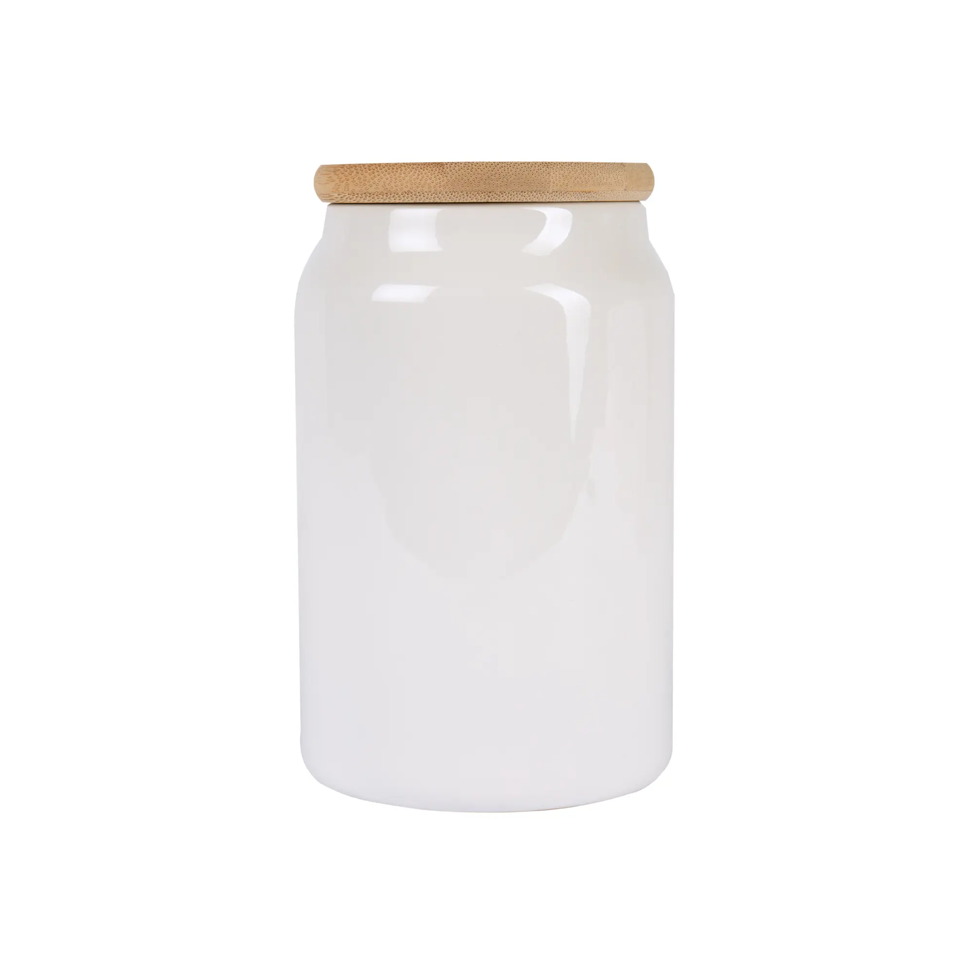 Pot en céramique blanc avec couvercle en bambou, hauteur 155 mm, Ø 95 mm, 12 pcs./couche, 24 pcs./carton