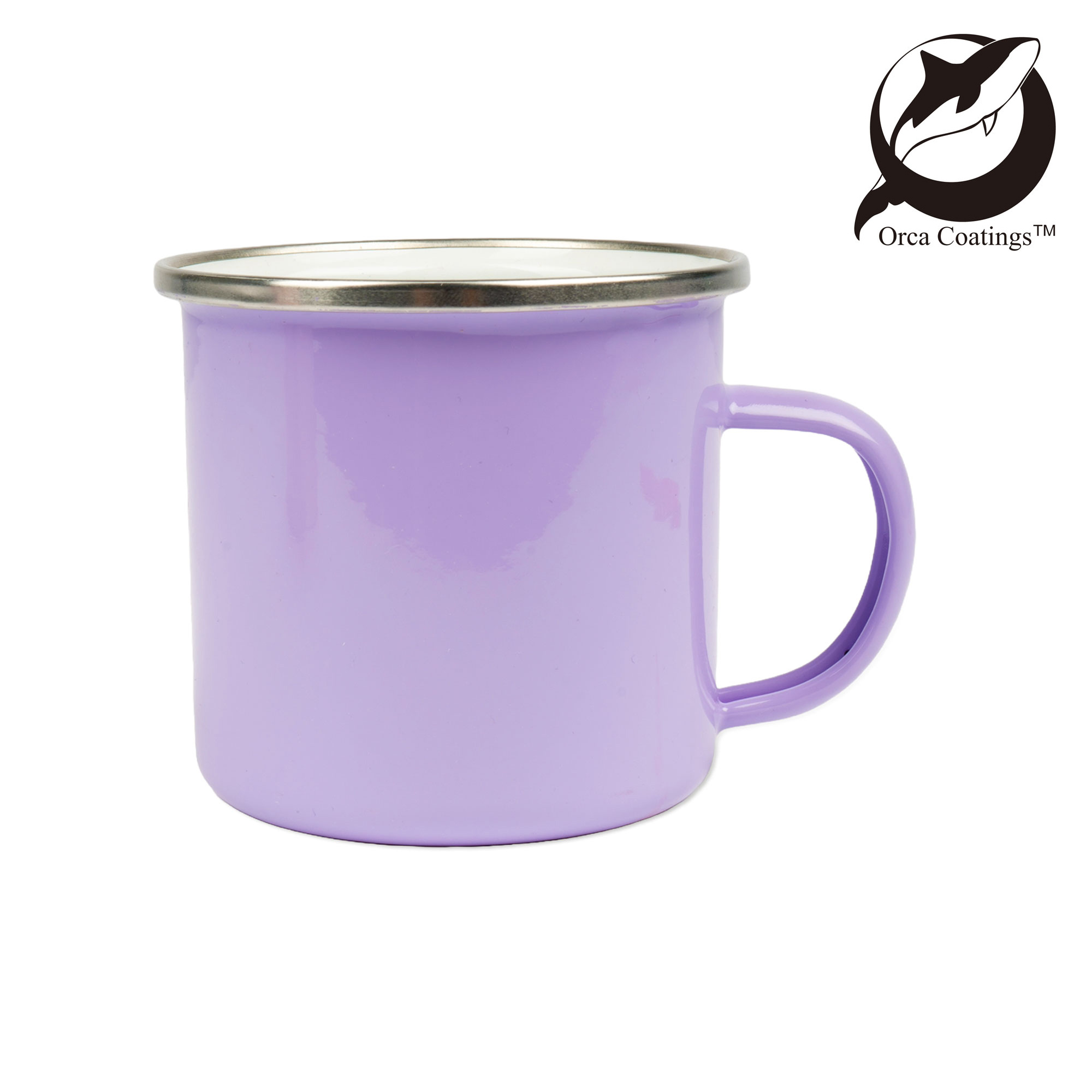 Tasse émaillée 12oz, avec rebord en acier argenté, Orca™ Coating, div. couleurs