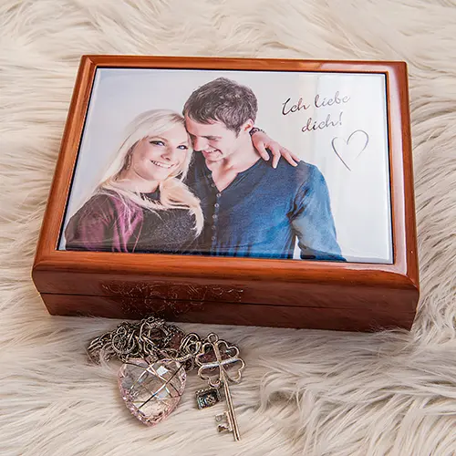 Geschenkkästchen rotbraun, Größe 180 x 230 x 60 mm,  inkl. Keramikfliese 150 x 200 mm