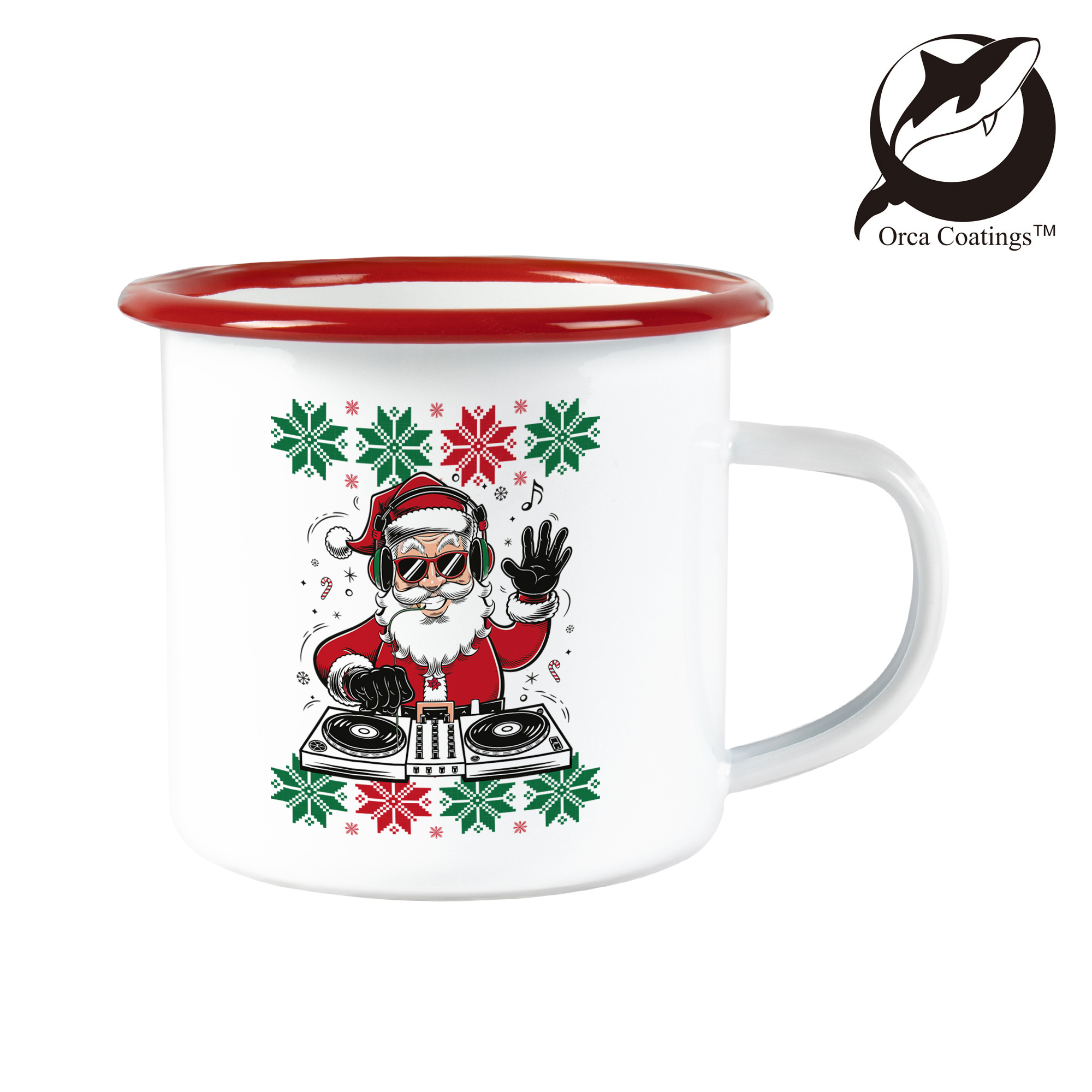 Emailletasse weiß 12oz, mit farbigem Tassenrand, Orca™ Coating, div. Randfarben