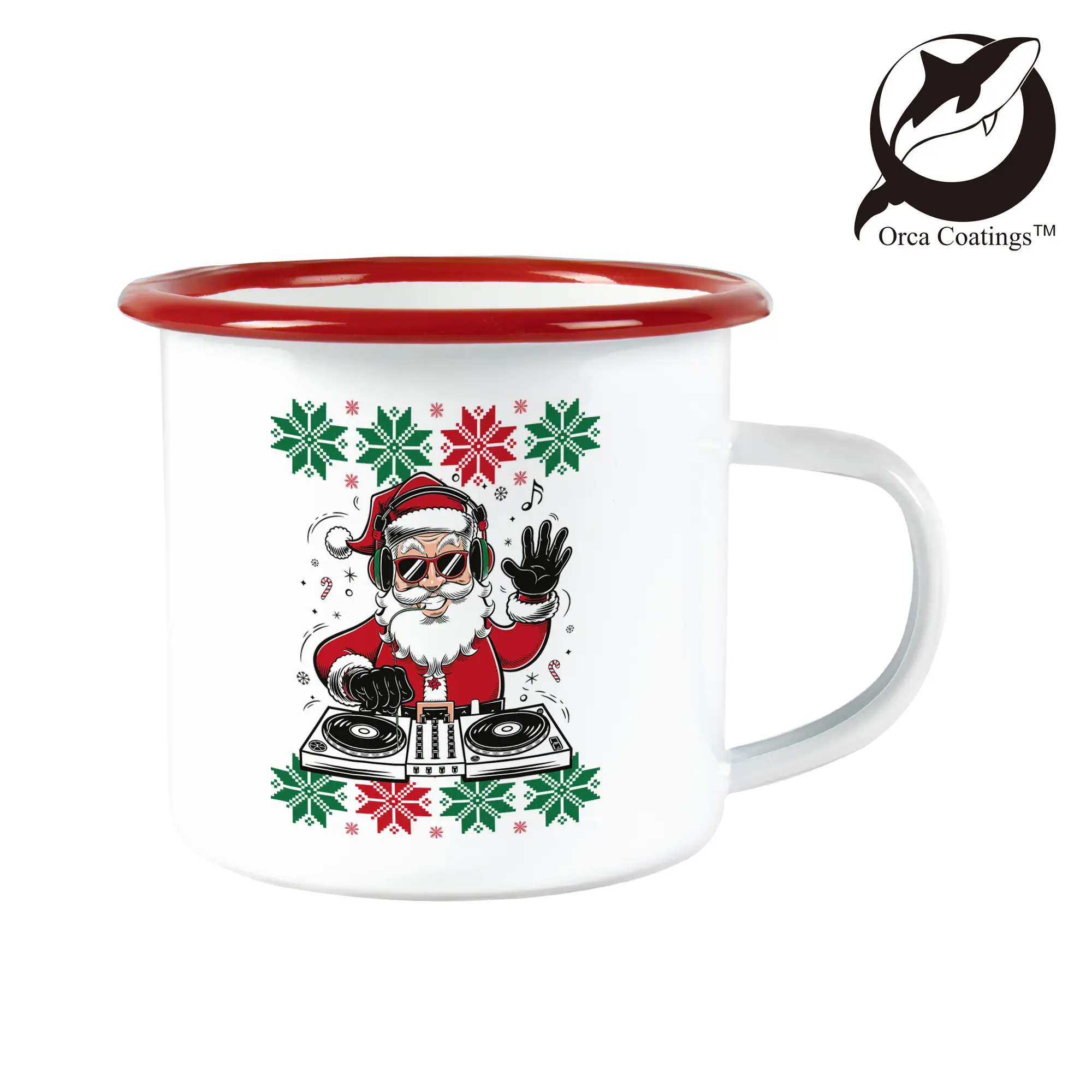 Emailletasse weiß 12oz, mit farbigem Tassenrand, Orca™ Coating, div. Randfarben