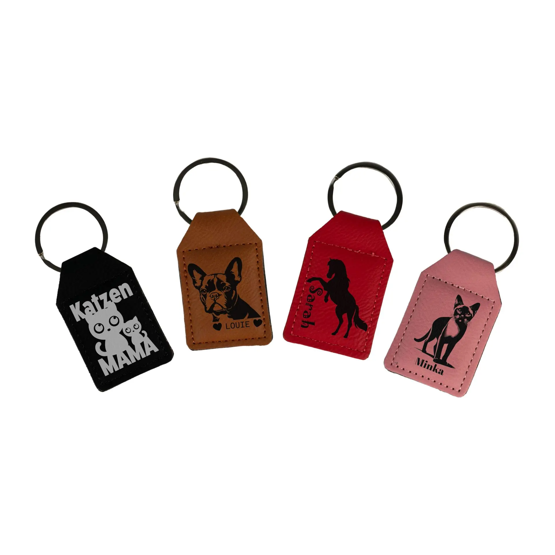 Porte-clés laser rectangulaire en similicuir 39 x 62 mm, div. couleurs