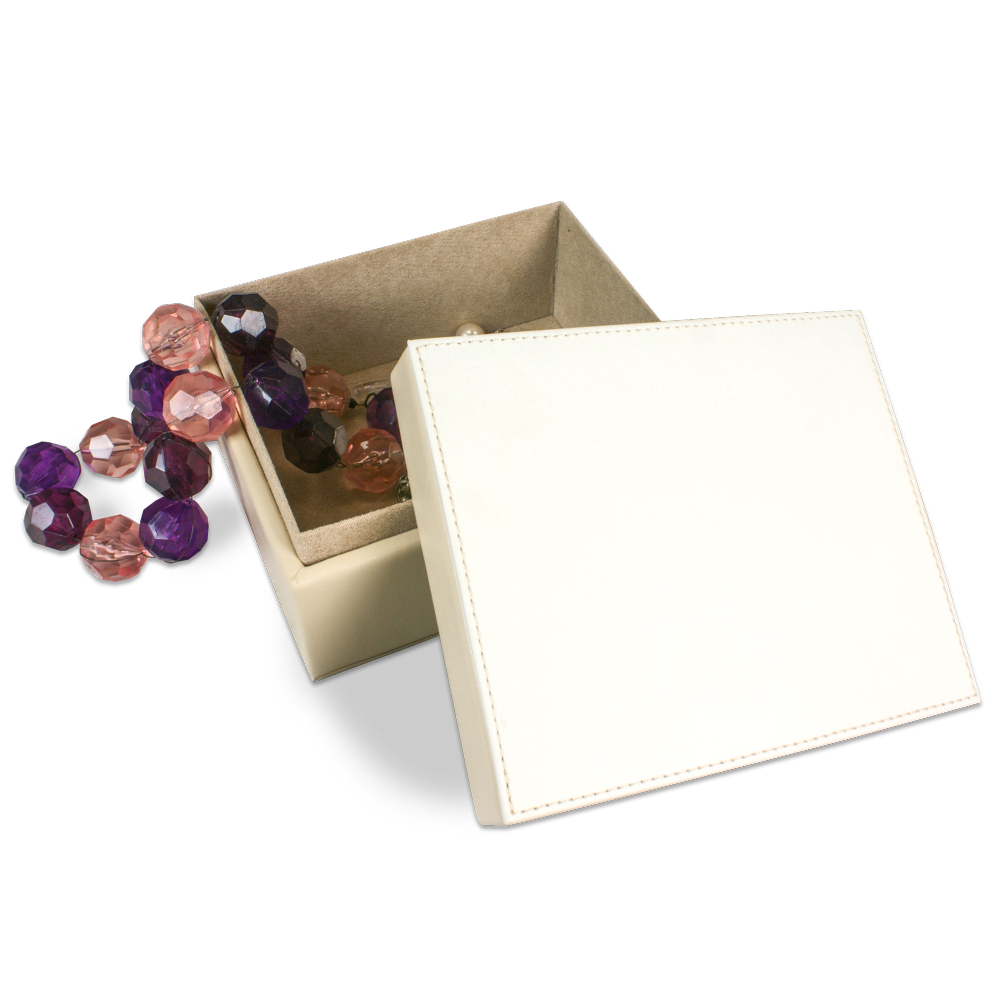 Subli Leather, Boîte à bijoux en cuir synthétique, couleur beige, taille 150 x 125 x 80 mm, 1 pcs./pack, 30 pcs./carton