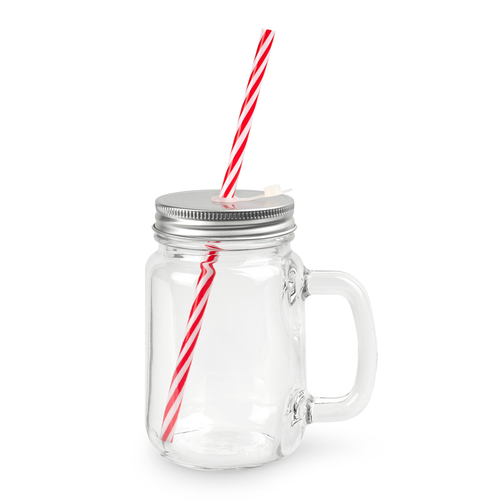 Mason Jar en verre avec anse, couvercle et une paille, différentes versions