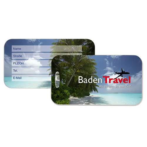 UNISUB Kofferanhänger, Größe 75 x 140 mm, Beidseitig bedruckbar, Farbe Weiß-glänzend