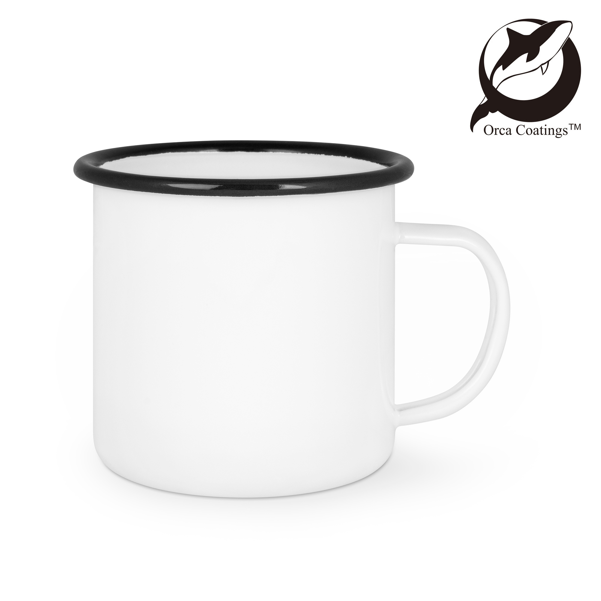 Emailletasse weiß 12oz, mit farbigem Tassenrand, Orca™ Coating