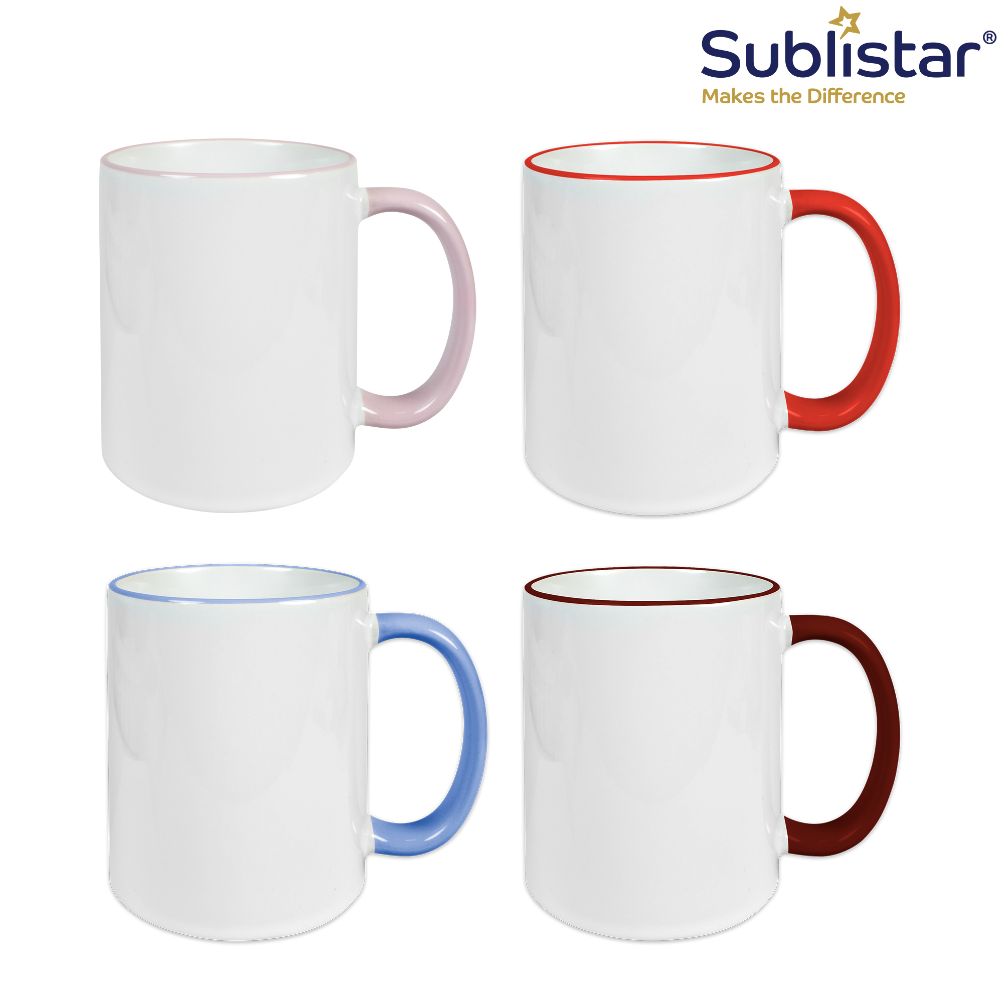 Keramiktasse RIM & HANDLE 11oz, Sublistar®-Coating, div. Farben