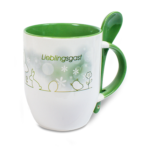 Ceramic mug TWO TONES & spoon, Orca™ Coating, various colours