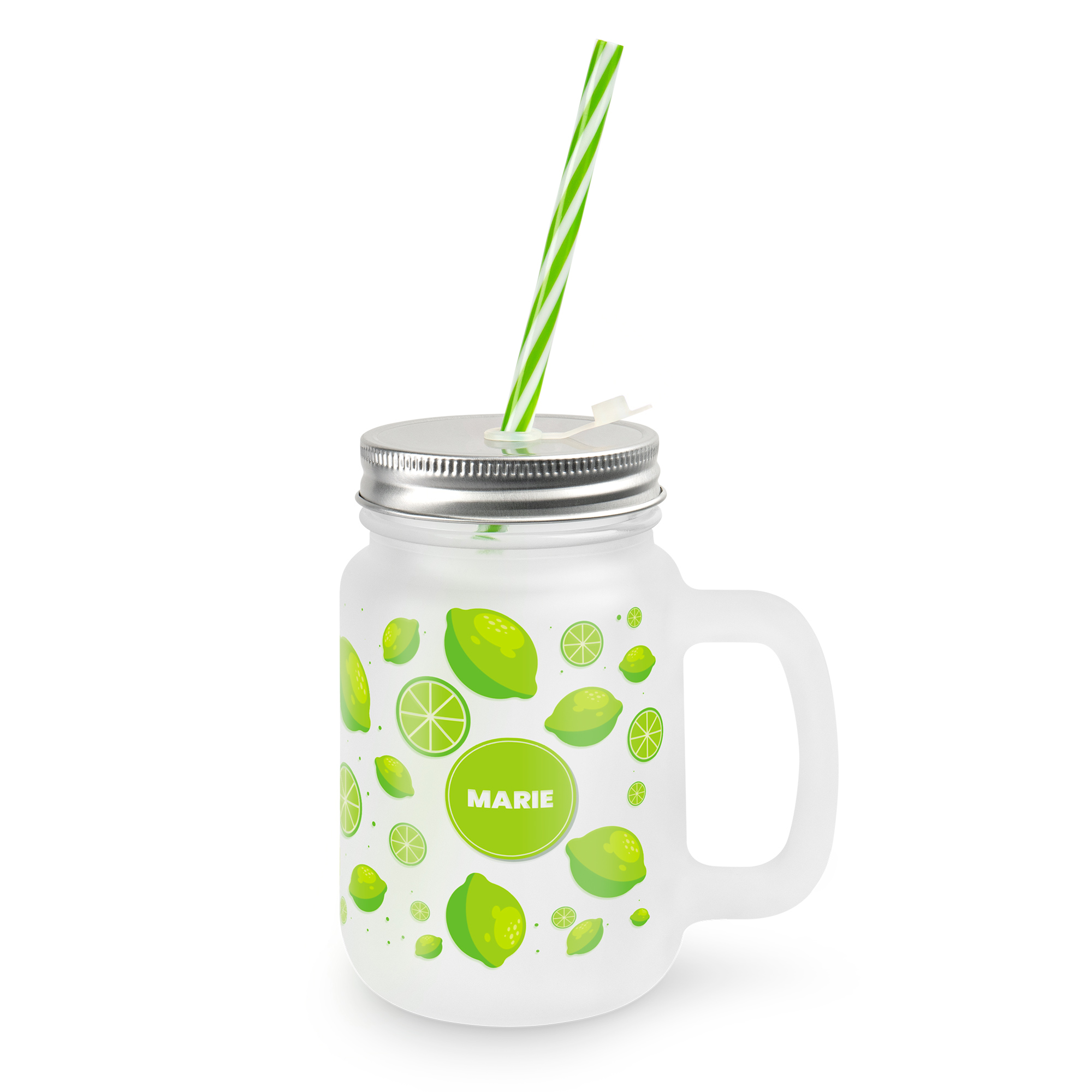 Mason Jar en verre avec anse, couvercle et une paille, différentes versions