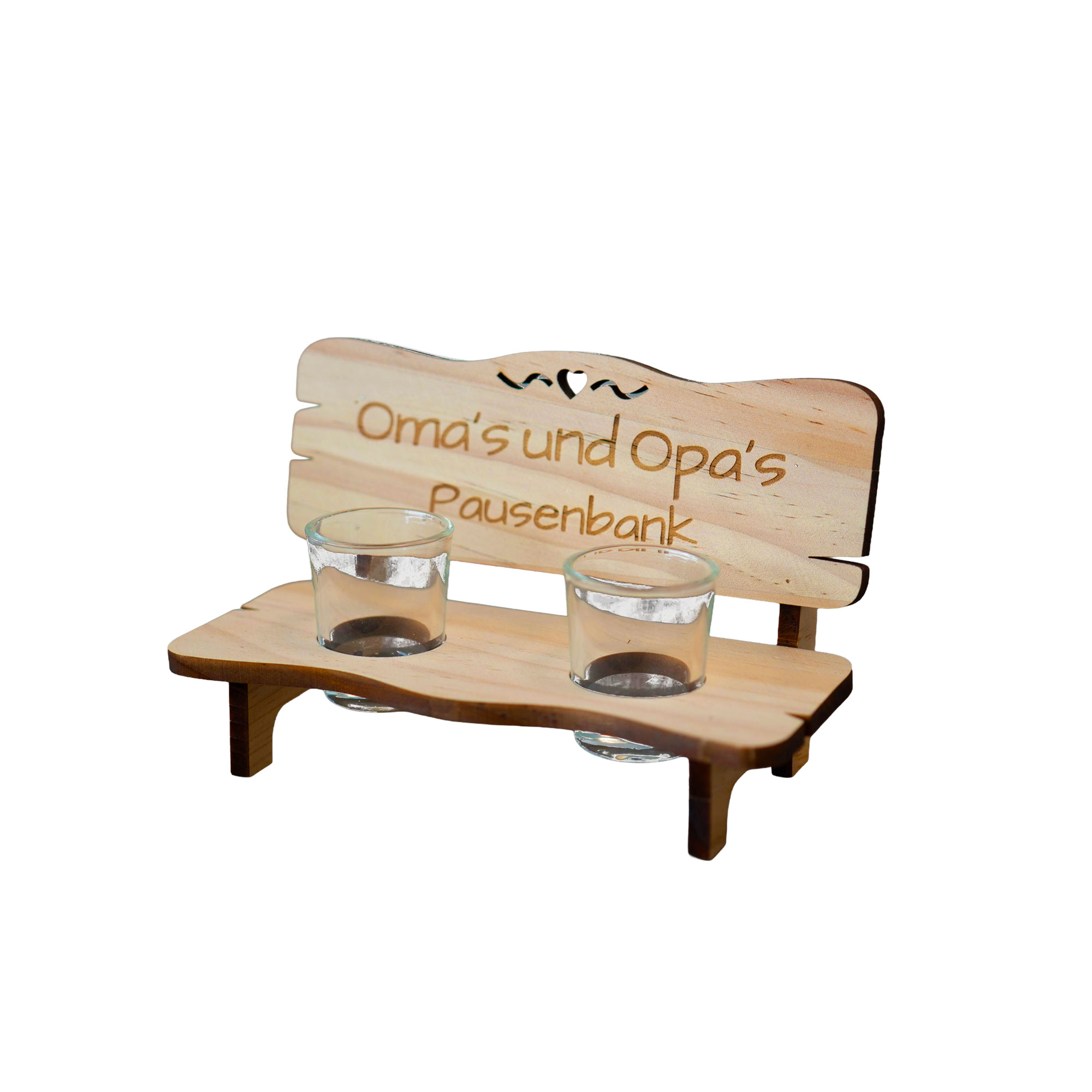 Banc à schnaps en bois de pin pour gravure laser 165 x 100 x 105 mm, avec 2 verres à schnaps, 36 sets/carton