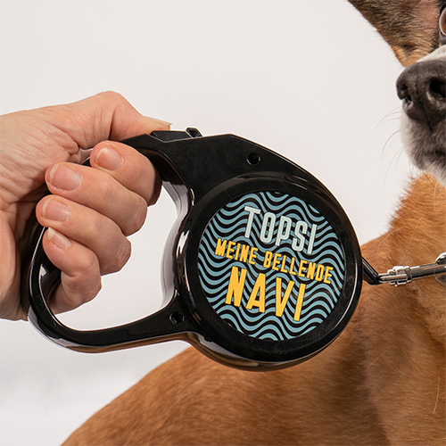 Laisse de chien extensible, longueur de laisse 300 cm, avec 2 inserts en aluminium blanc imprimables Ø 68 mm, 50 pcs./carton