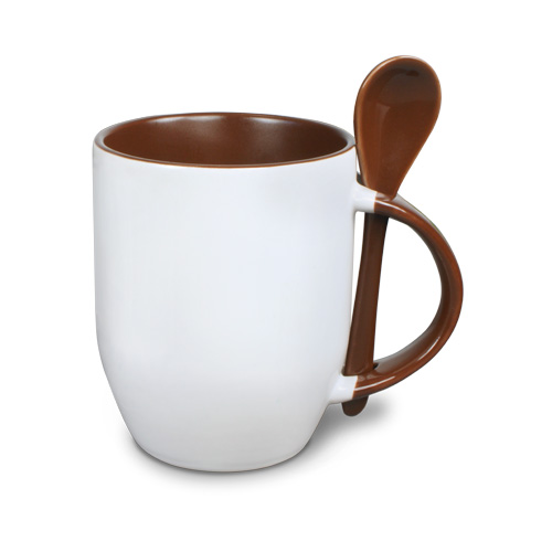 Ceramic mug TWO TONES & spoon, Orca™ Coating, various colours