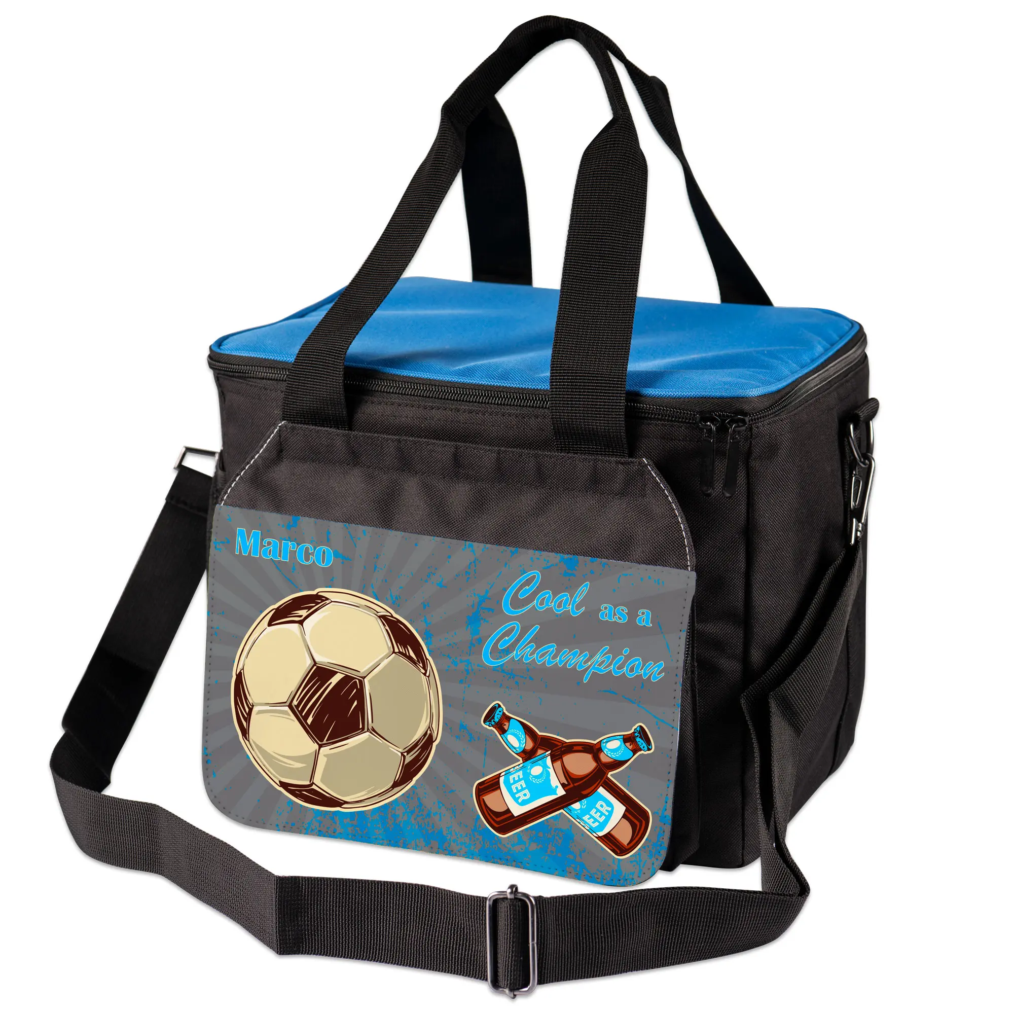 Sac isotherme noir avec couvercle bleu, taille size (LxHxP) 320 x 260 x 230 mm, 20 pcs./carton