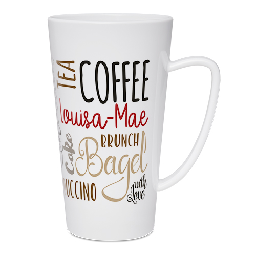 Mug LATTE en plastique en forme conique, 17oz, couleur blanc brillant, résistante au lave-vaisselle, 12 pcs./couche, 24 pcs./carton