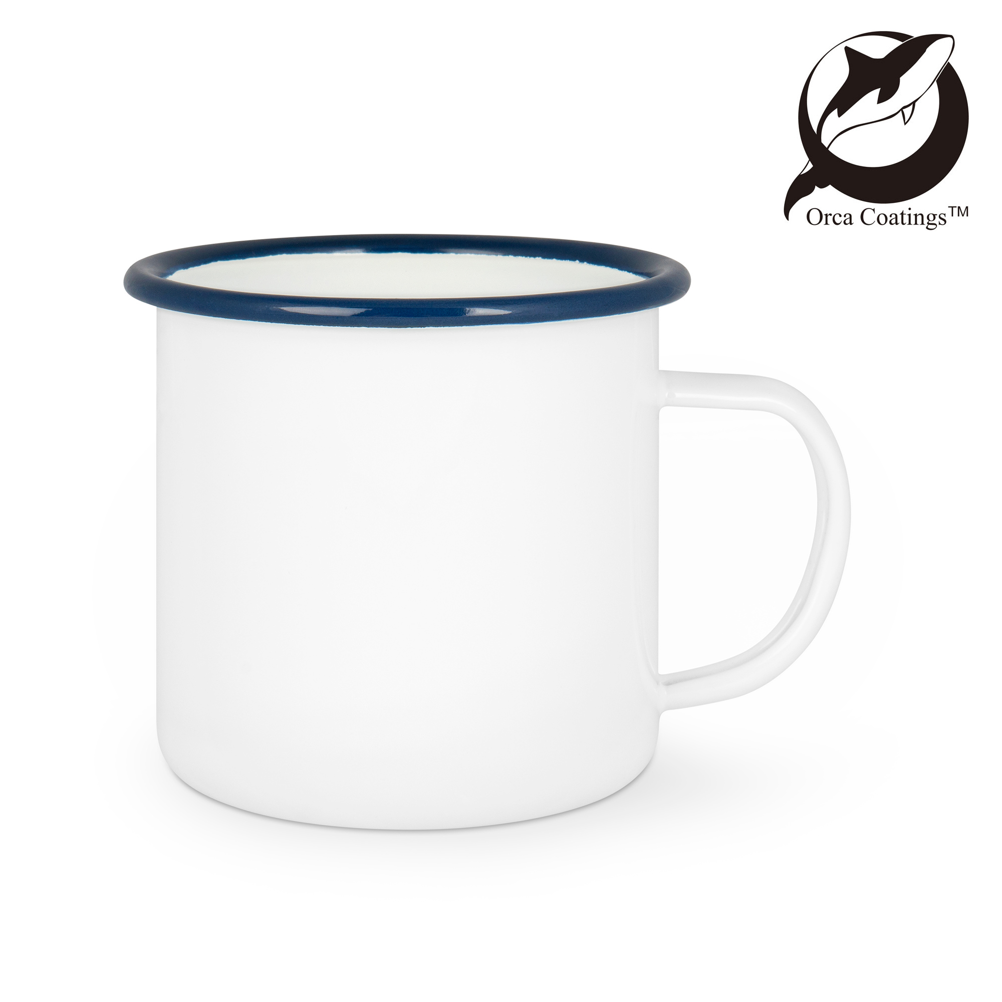 Emailletasse weiß 12oz, mit farbigem Tassenrand, Orca™ Coating