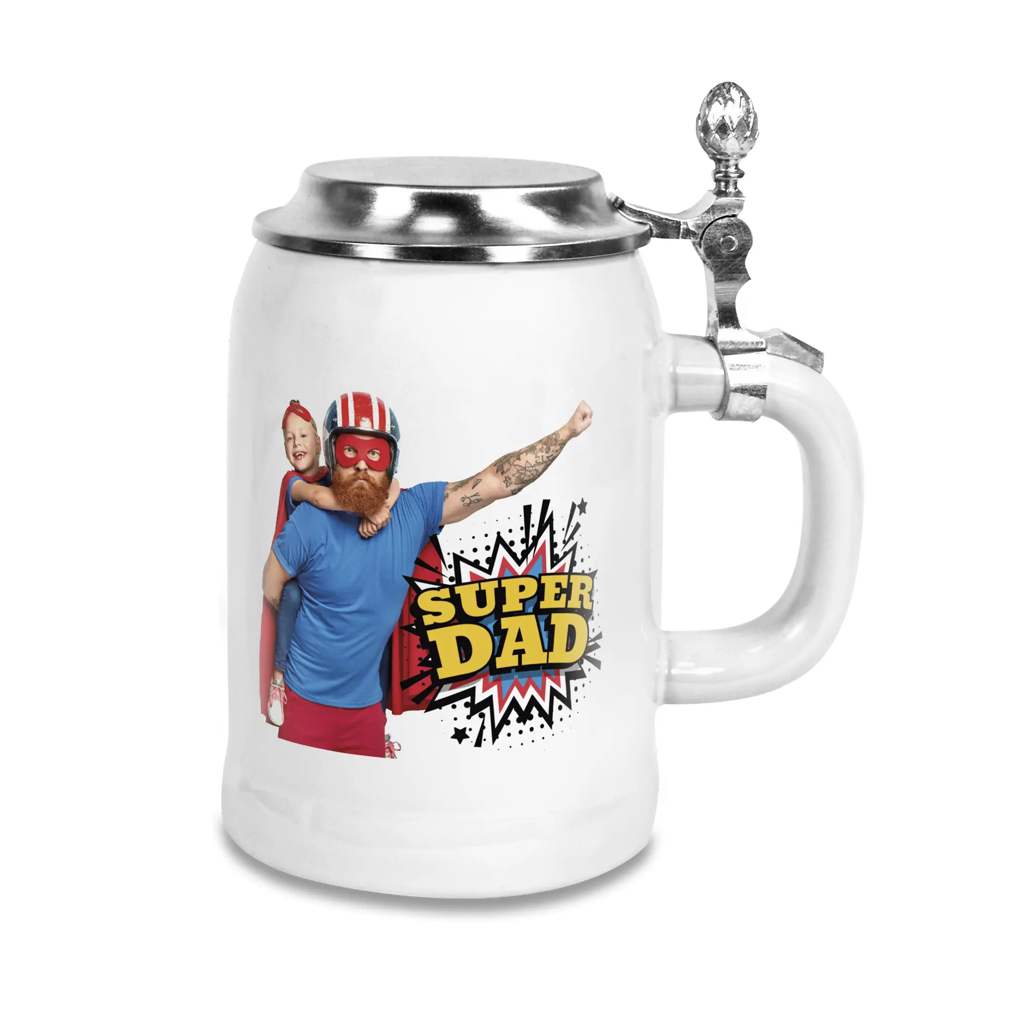 Bierkrug Upper Class RADLER 500 ml, Farbe Weiß mit Zinndeckel