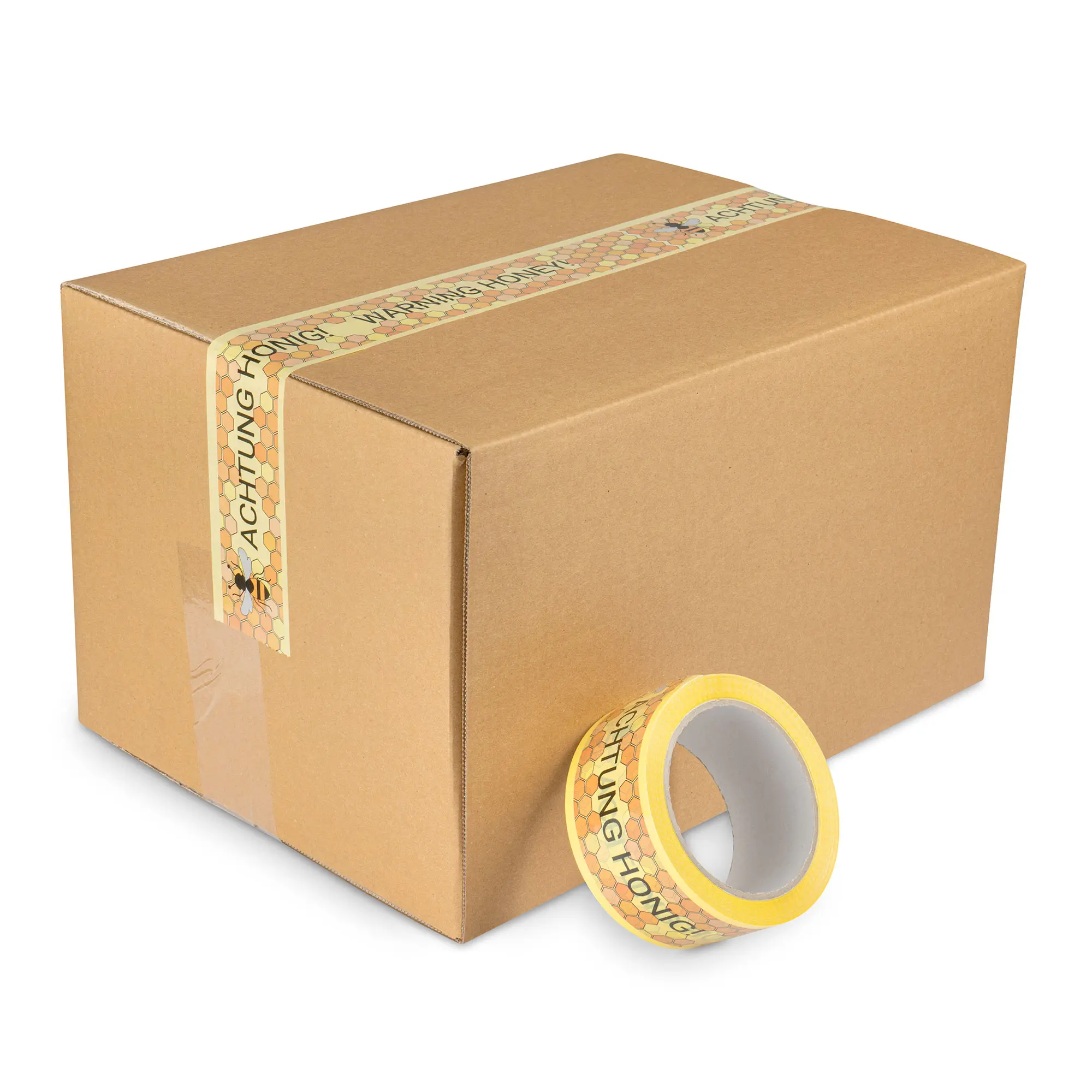 PP-Selbstklebeband, Standard, 66 lfm x 50 mm, mit 4-farbigem Druck, Motiv: "ACHTUNG HONIG!", zweisprachig Deutsch/Englisch