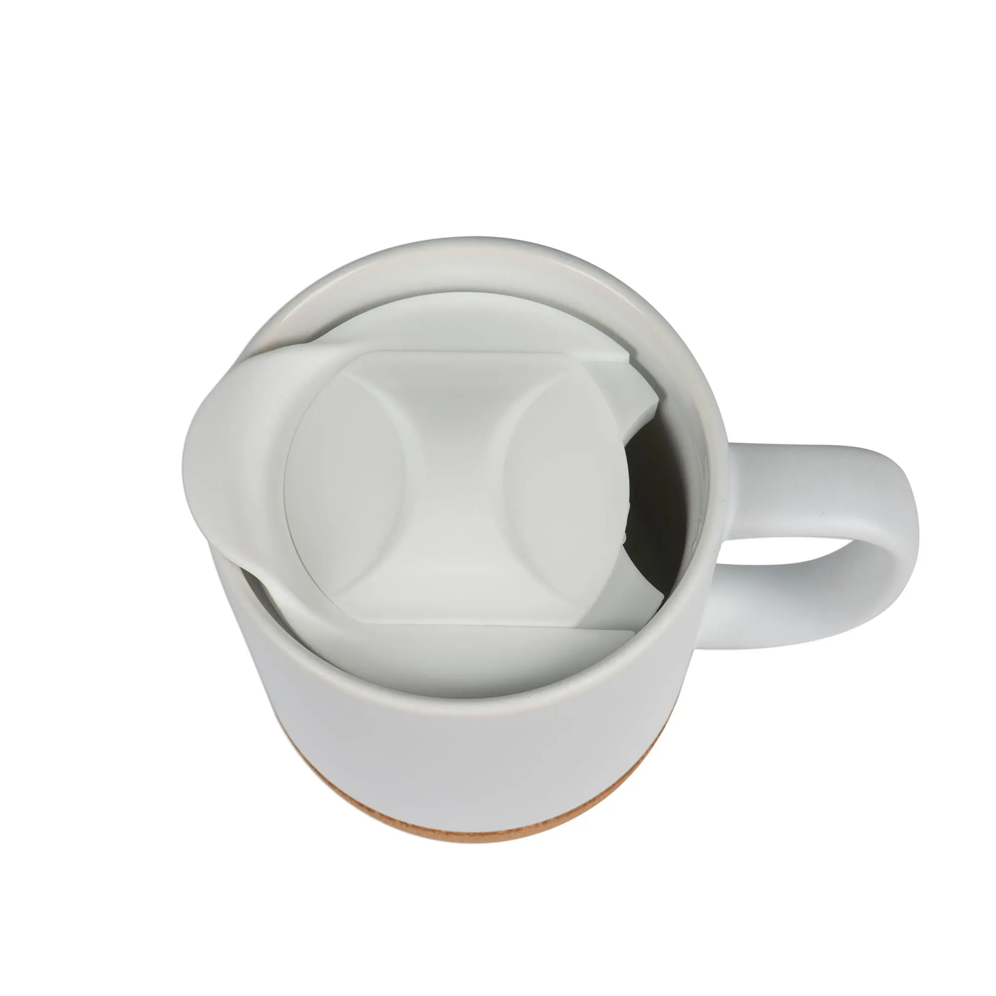 Tasse en céramique BEN avec socle en liège amovible, Sublistar® Coating couvercle en plastique, blanc mat, 36 pcs./carton