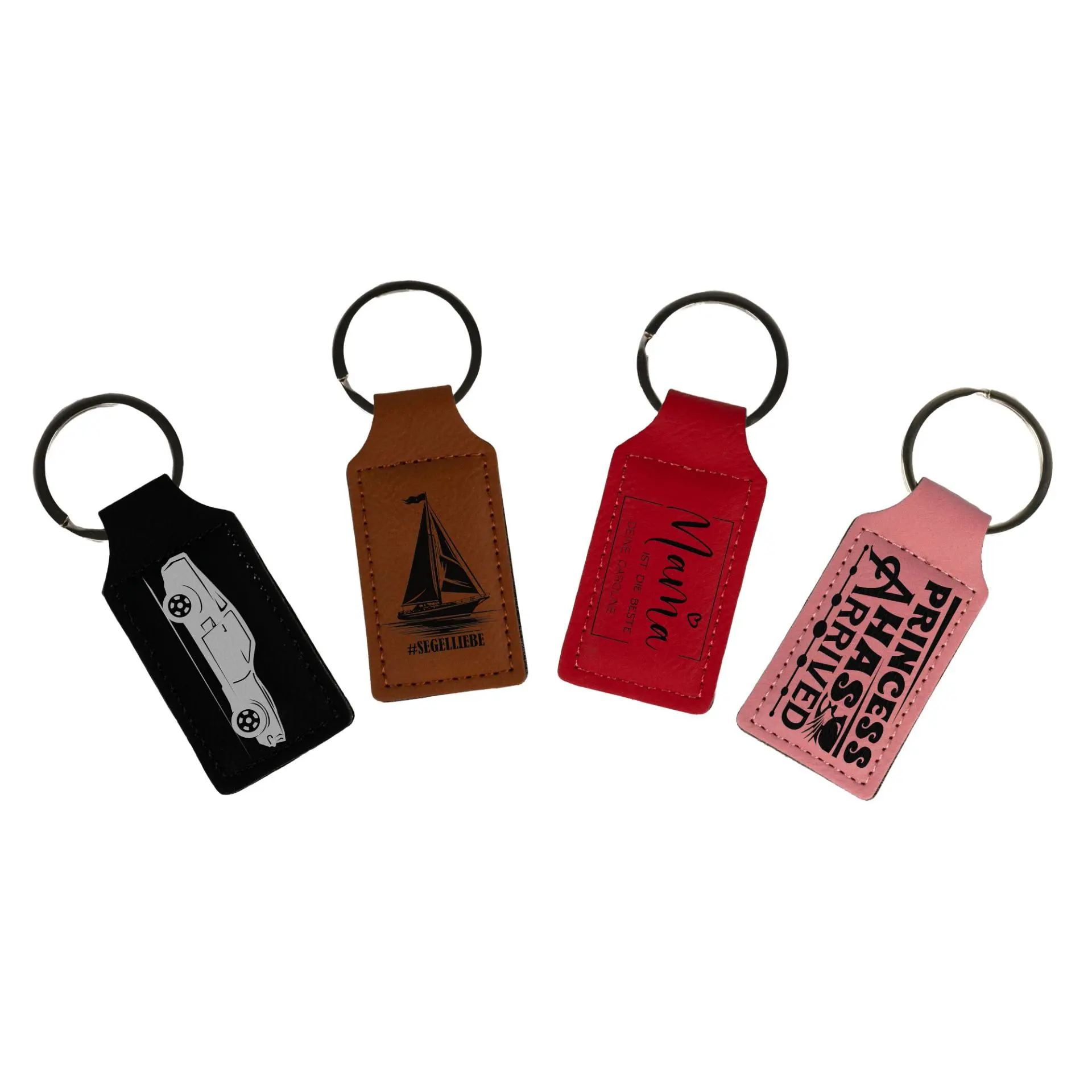 Porte-clés laser rectangulaire en similicuir 35 x 68 mm, div. couleurs