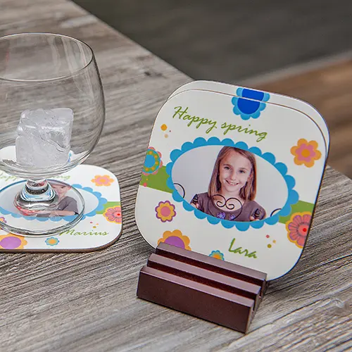 Halter für 4 Untersetzer 60 x 80 mm, Farbe Mahagoni