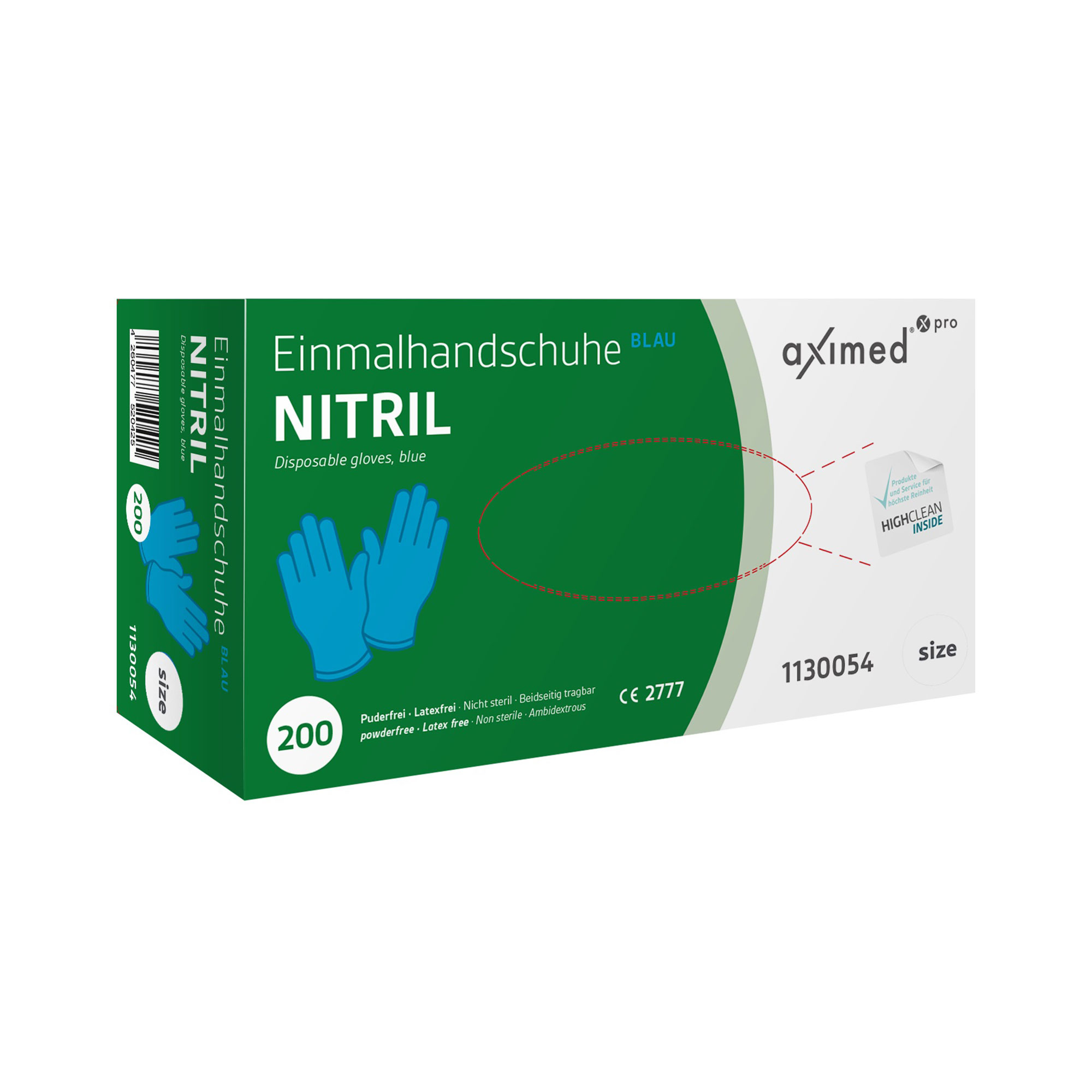 Gants en nitrile dans une boîte distributrice, diverses tailles, 200 pcs./pack