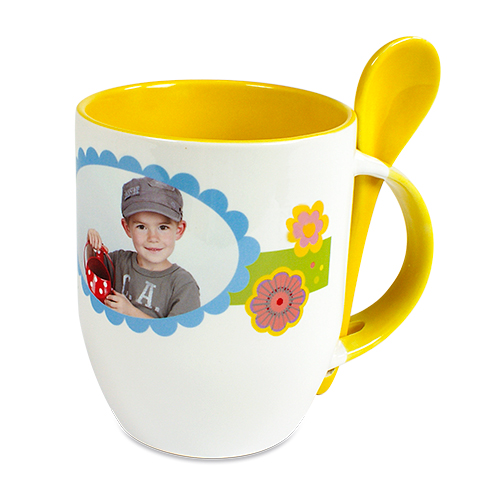 Ceramic mug TWO TONES & spoon, Orca™ Coating, various colours