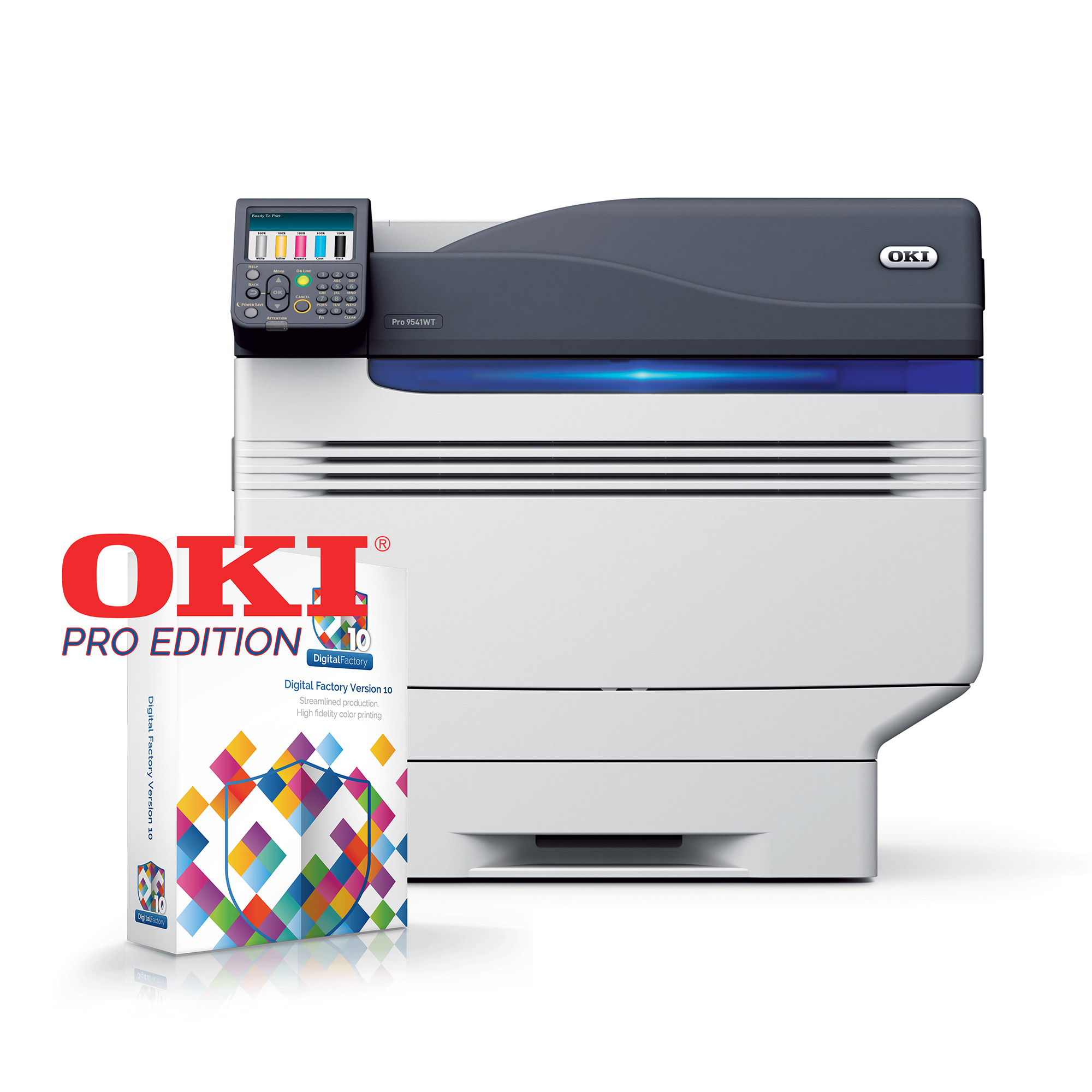 Kit de démarrage imprimante à transfert 5 couleurs, OKI Pro9541WT, A3+, composé de: