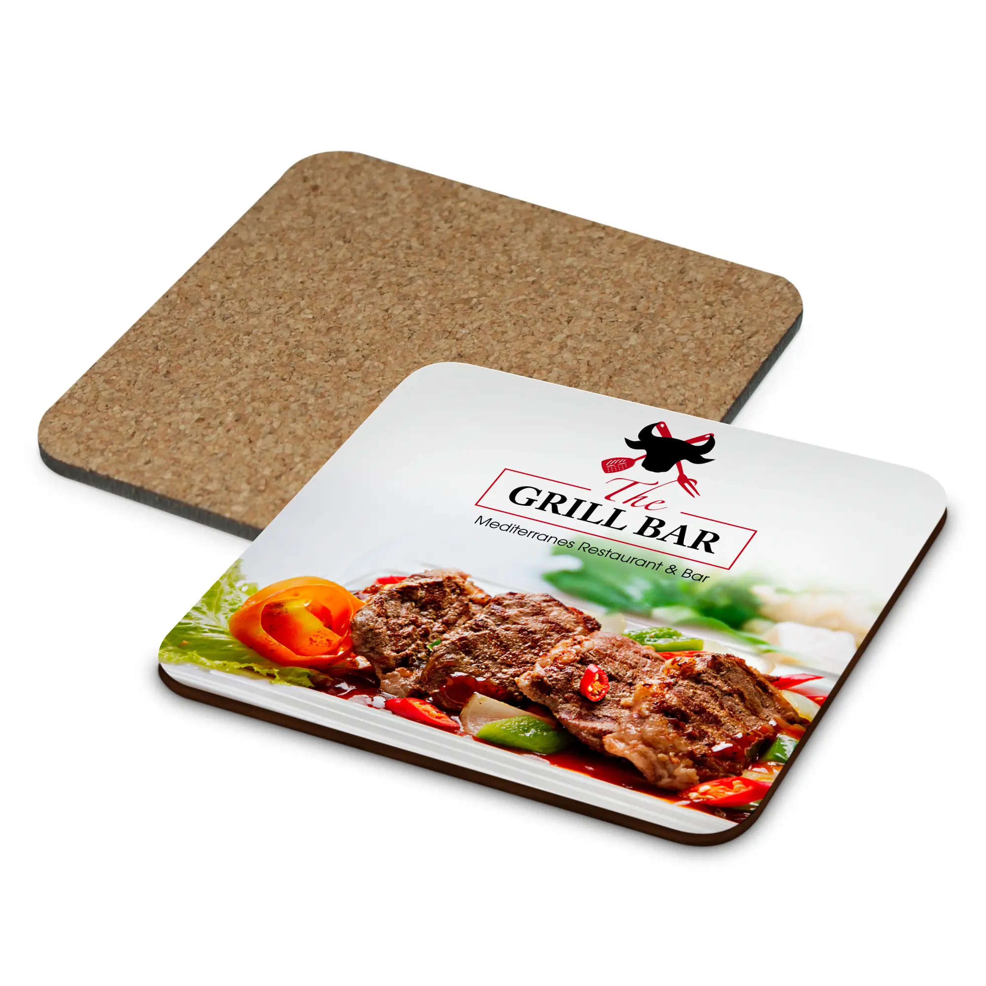 Sublistar® Dessous de verre en MDF, 95 x 95 x 3 mm, verso en liège, couleur blanc brillant, 50 pcs./carton