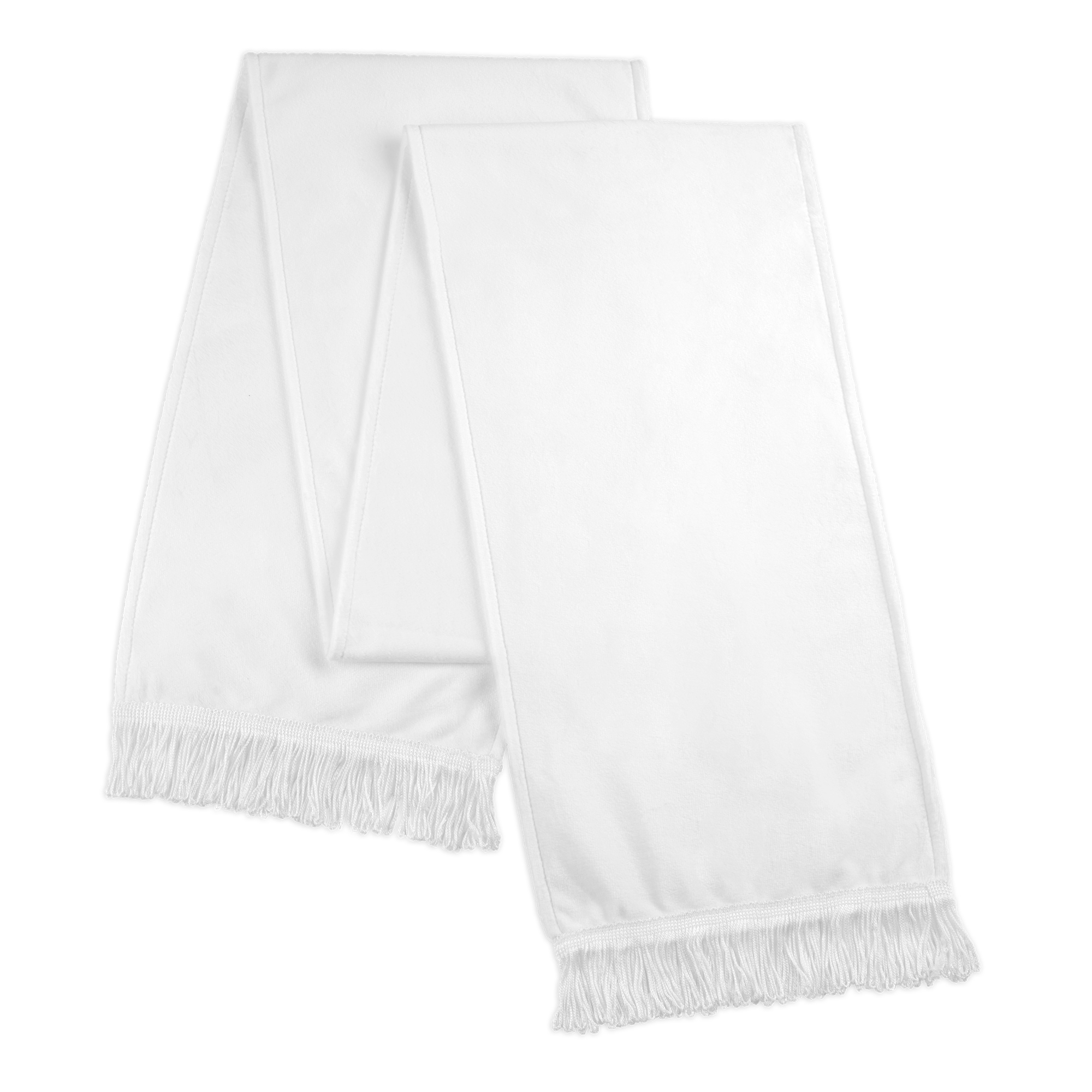 Echarpe moltonée en polyester imprimable avec des franges, blanc, taille env. 21 x 148 cm, 1 pcs./pack, 100 pcs./carton