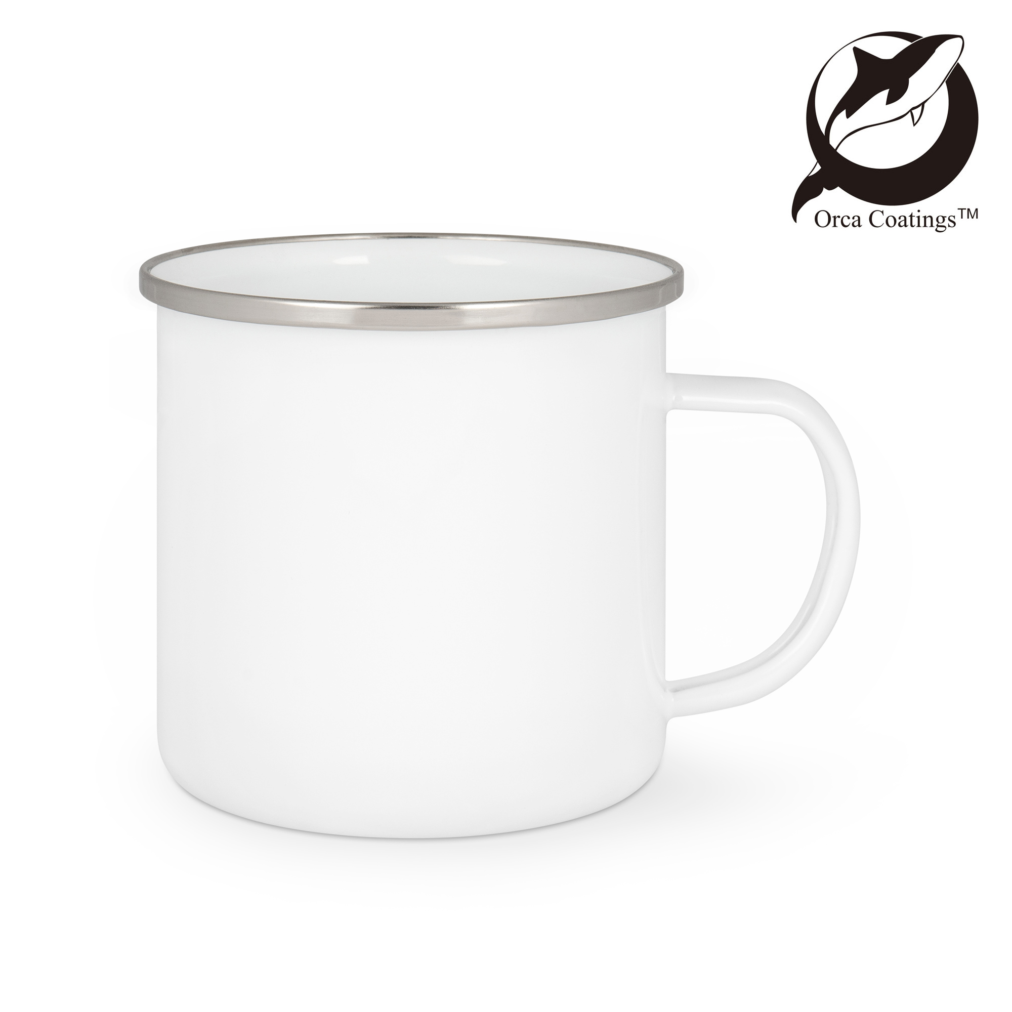 Emailletasse weiß 12oz, mit farbigem Tassenrand, Orca™ Coating Emailletasse weiß 12oz, mit farbigem Tassenrand, Orca™ Coating