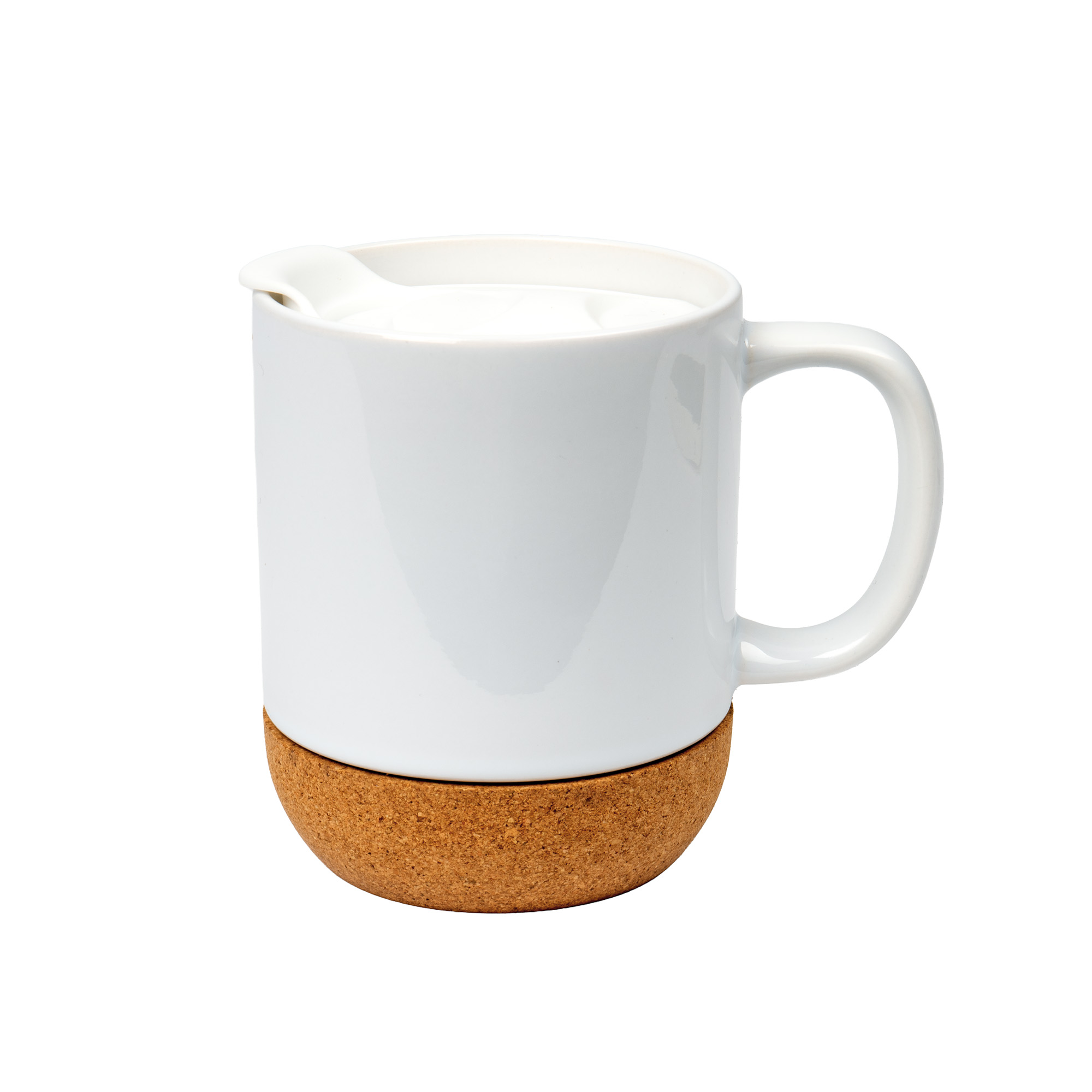Tasse en céramique BEN avec socle en liège amovible, Sublistar® Coating couvercle en plastique, blanc brillant, 36 pcs./carton