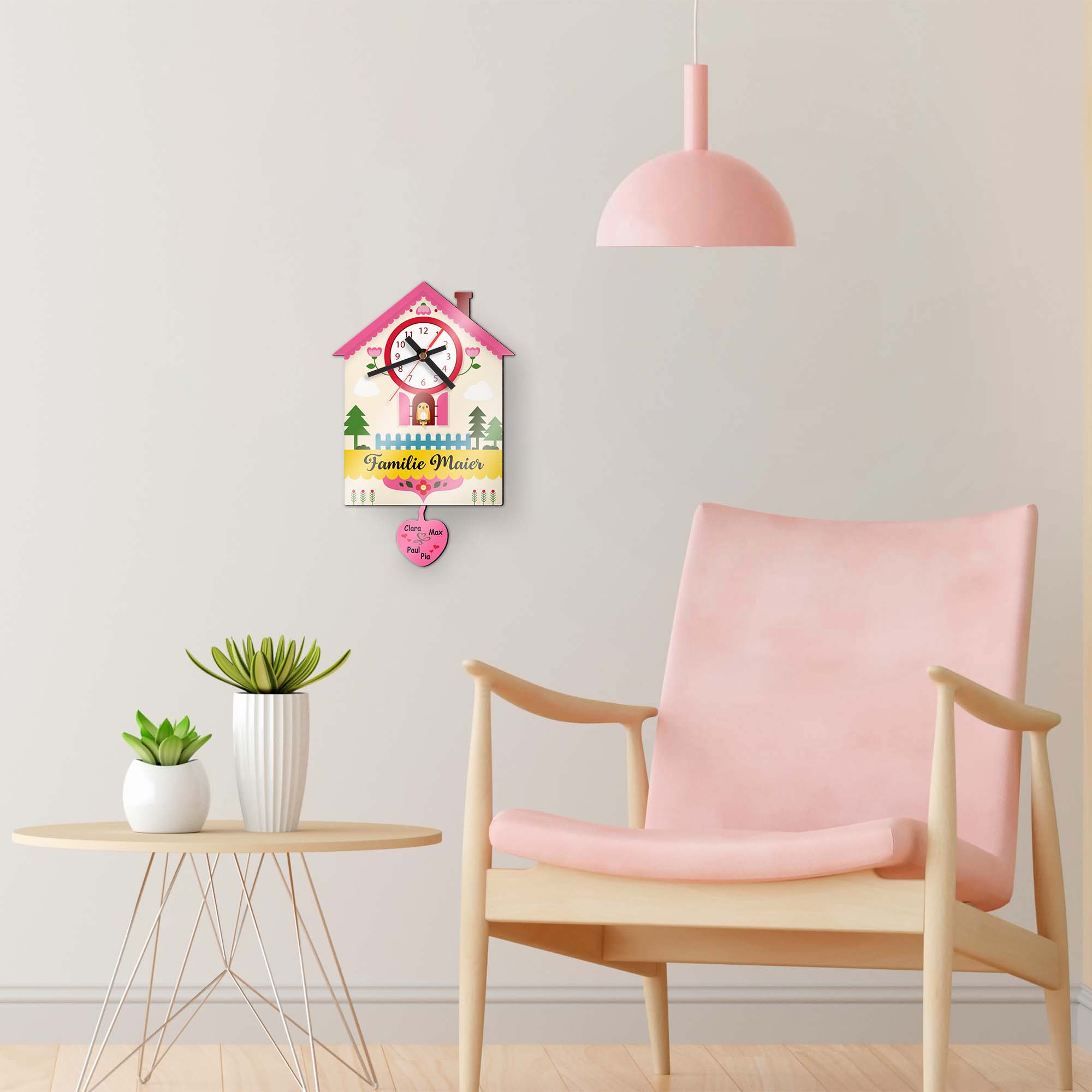 Horloge murale Sublistar® en MDF, avec pendule, modèle maison, 30 x 19 cm, 3 mm d'épaisseur, horloge et aiguilles incluses