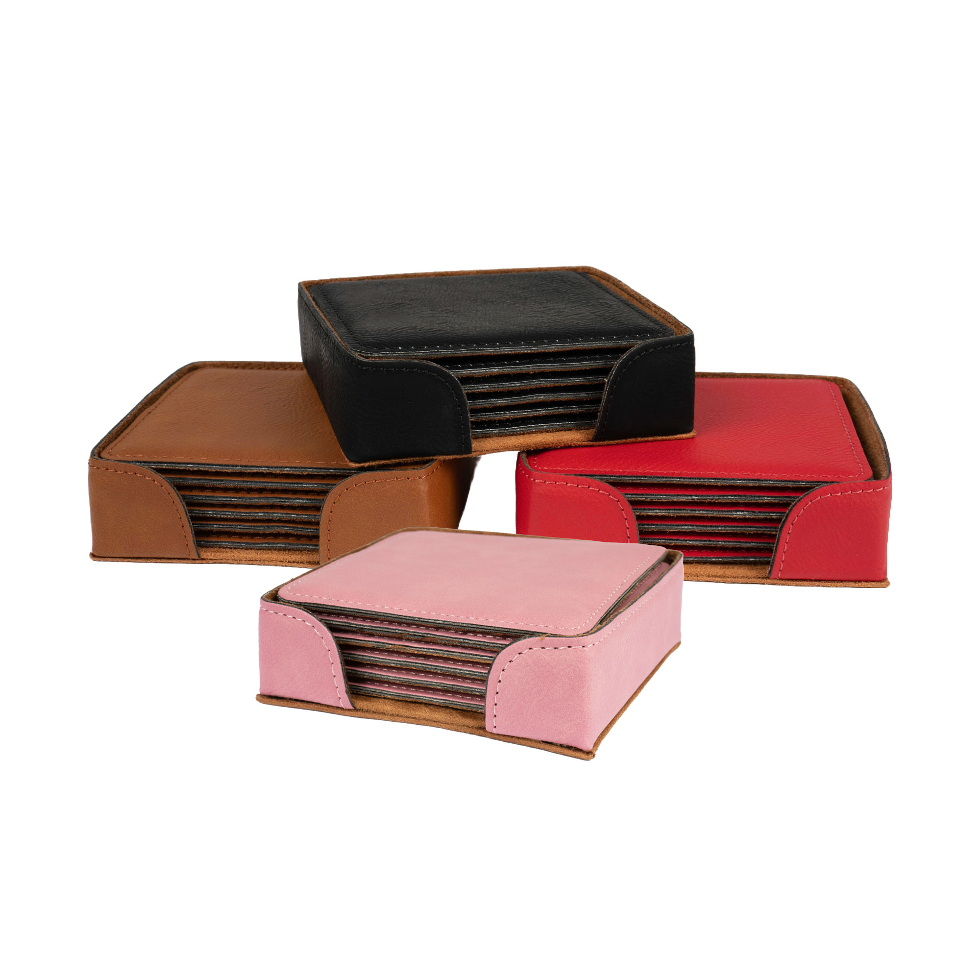 Laser Untersetzer-Set aus Kunstleder 100 x 100 mm Set à 6 Stück inkl. Halter, div. Farben