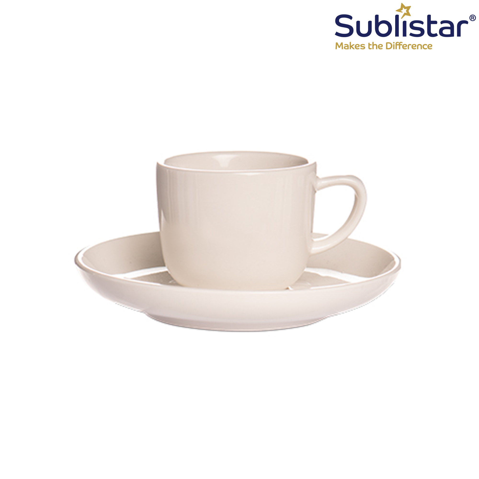 Tasse à espresso 2,5oz avec soucoupe, Sublistar®-Coating, résistante au lave-vaisselle, 6 lots/pack, 72 lots/carton