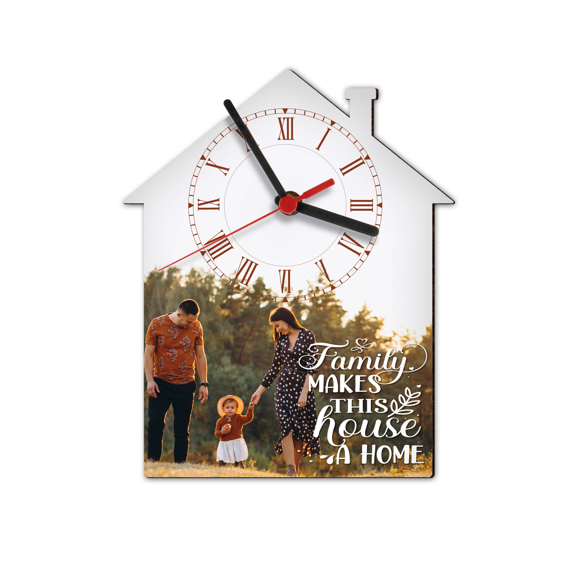 Horloge murale Sublistar® en MDF, modèle maison, 23 x 19 cm, 3 mm d'épaisseur, horloge et aiguilles incluses