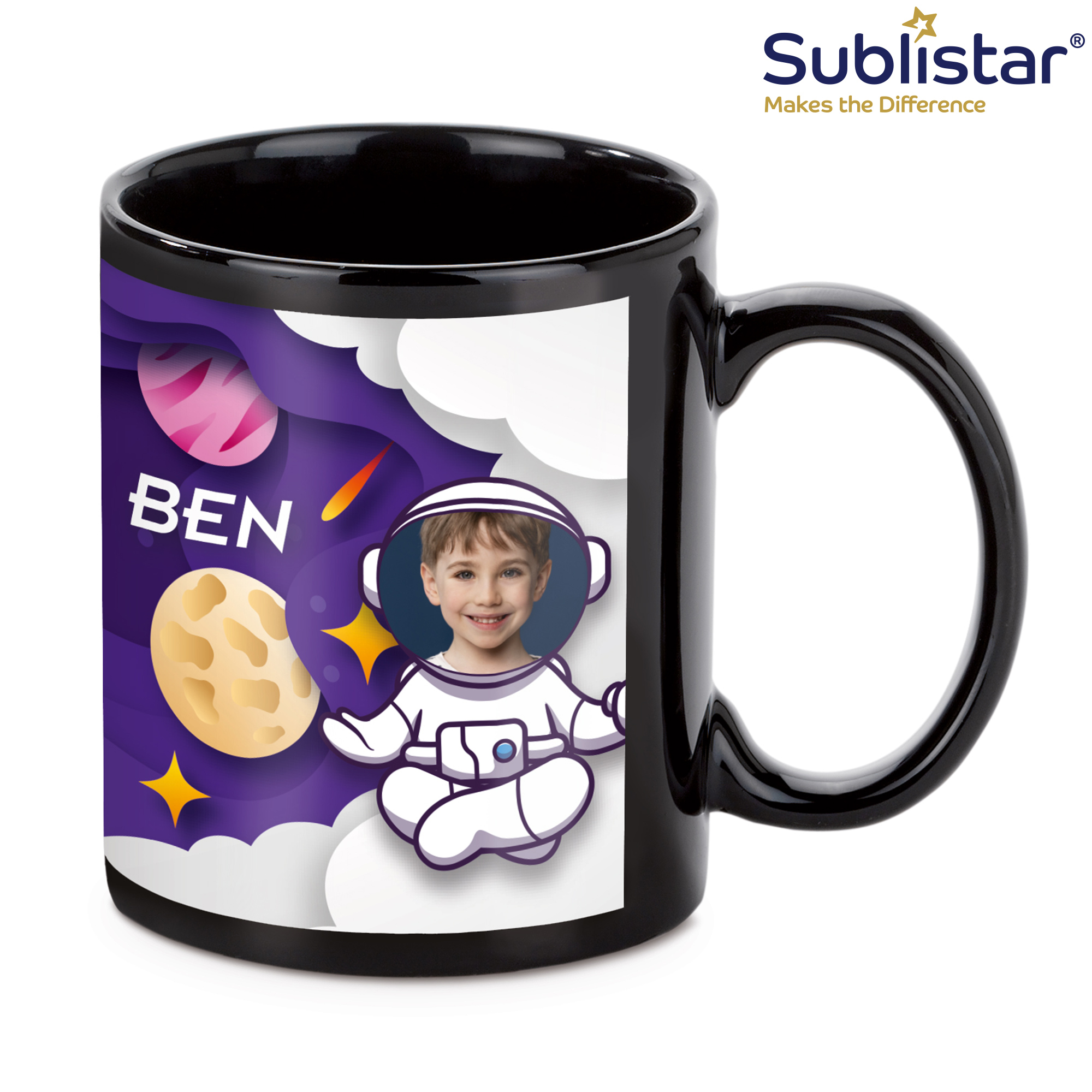 Schwarze Keramiktasse NORA 11oz, Sublistar®-Coating, mit weißem Druckfeld
